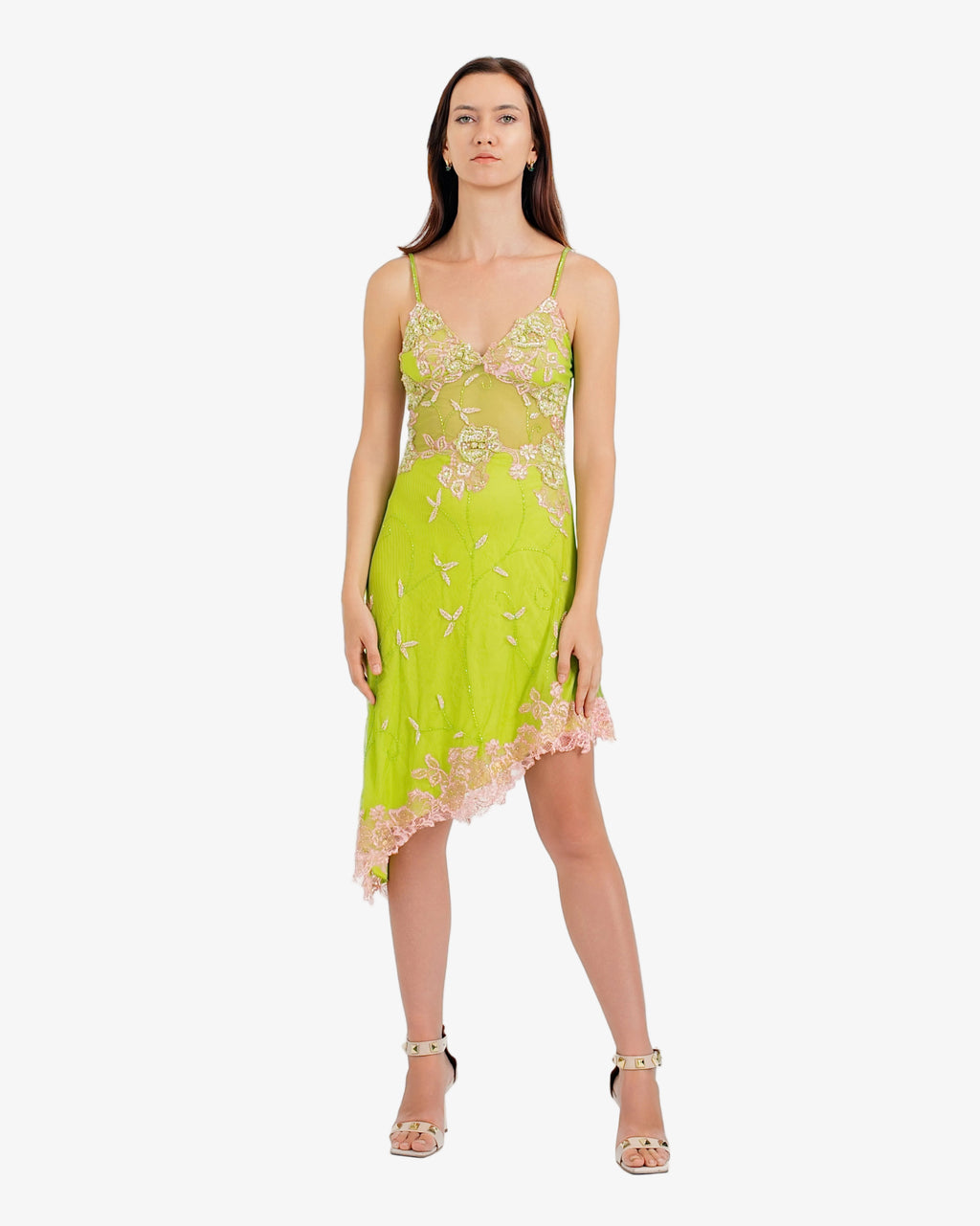 Ivy Floral Lace Mini Dress – Lime Pink