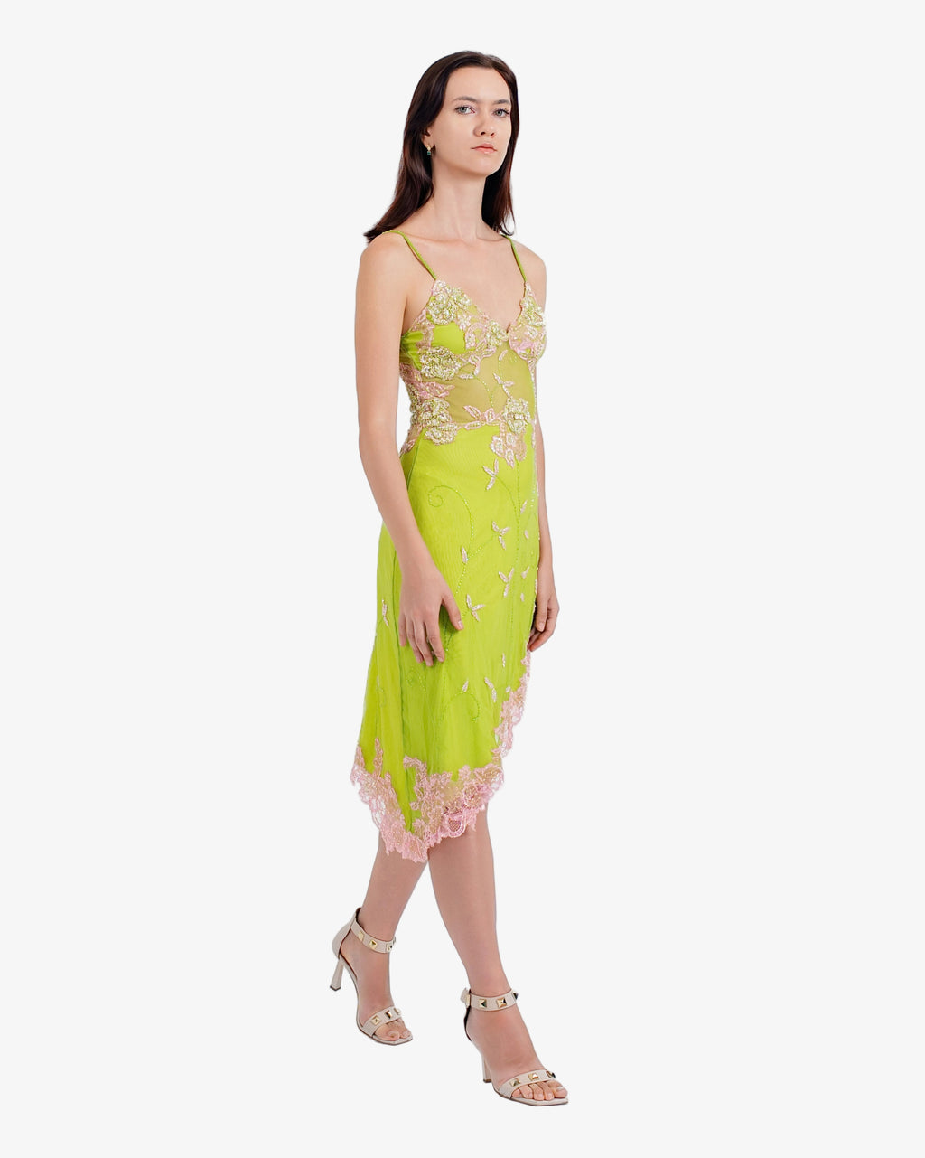 Ivy Floral Lace Mini Dress – Lime Pink