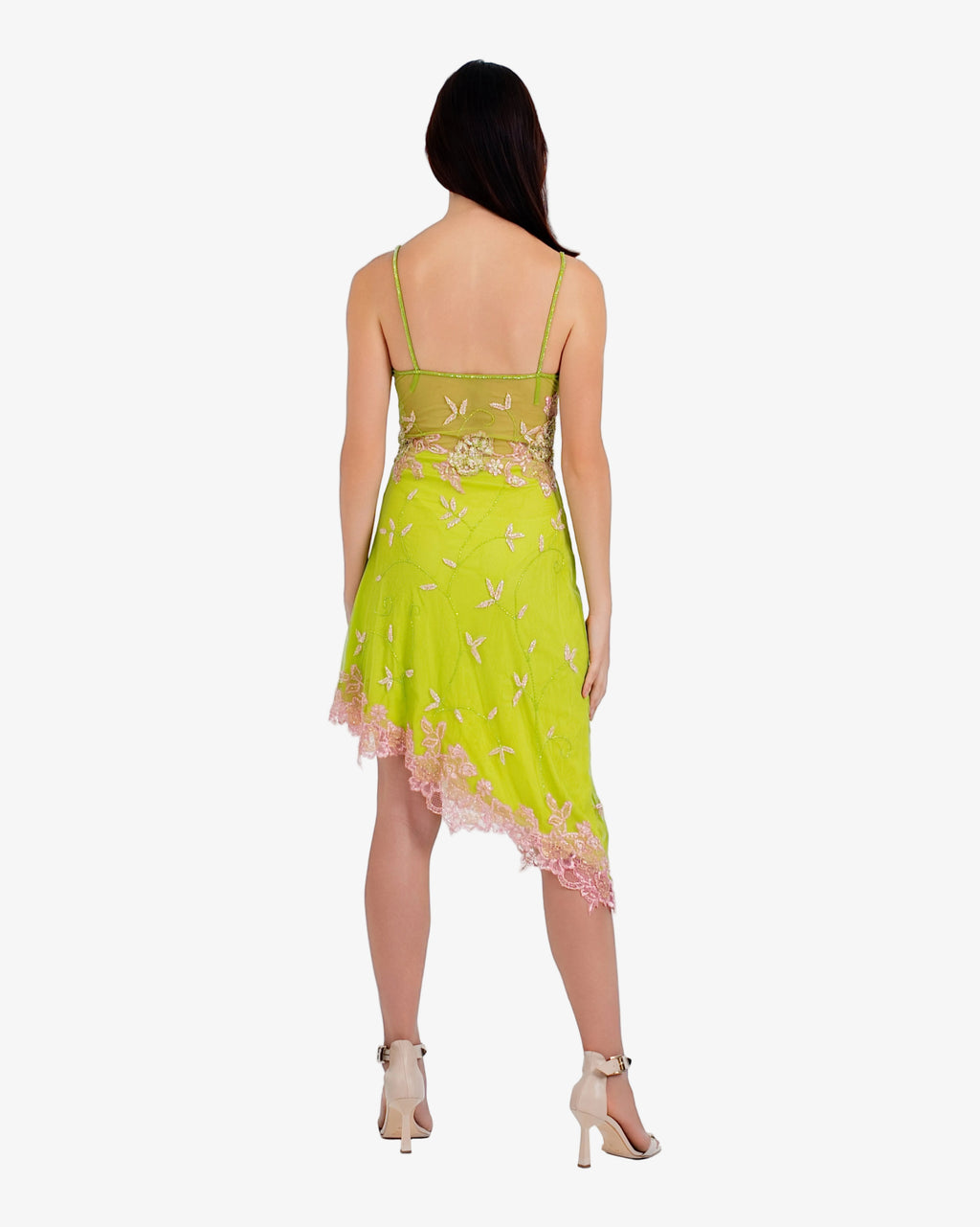 Ivy Floral Lace Mini Dress – Lime Pink
