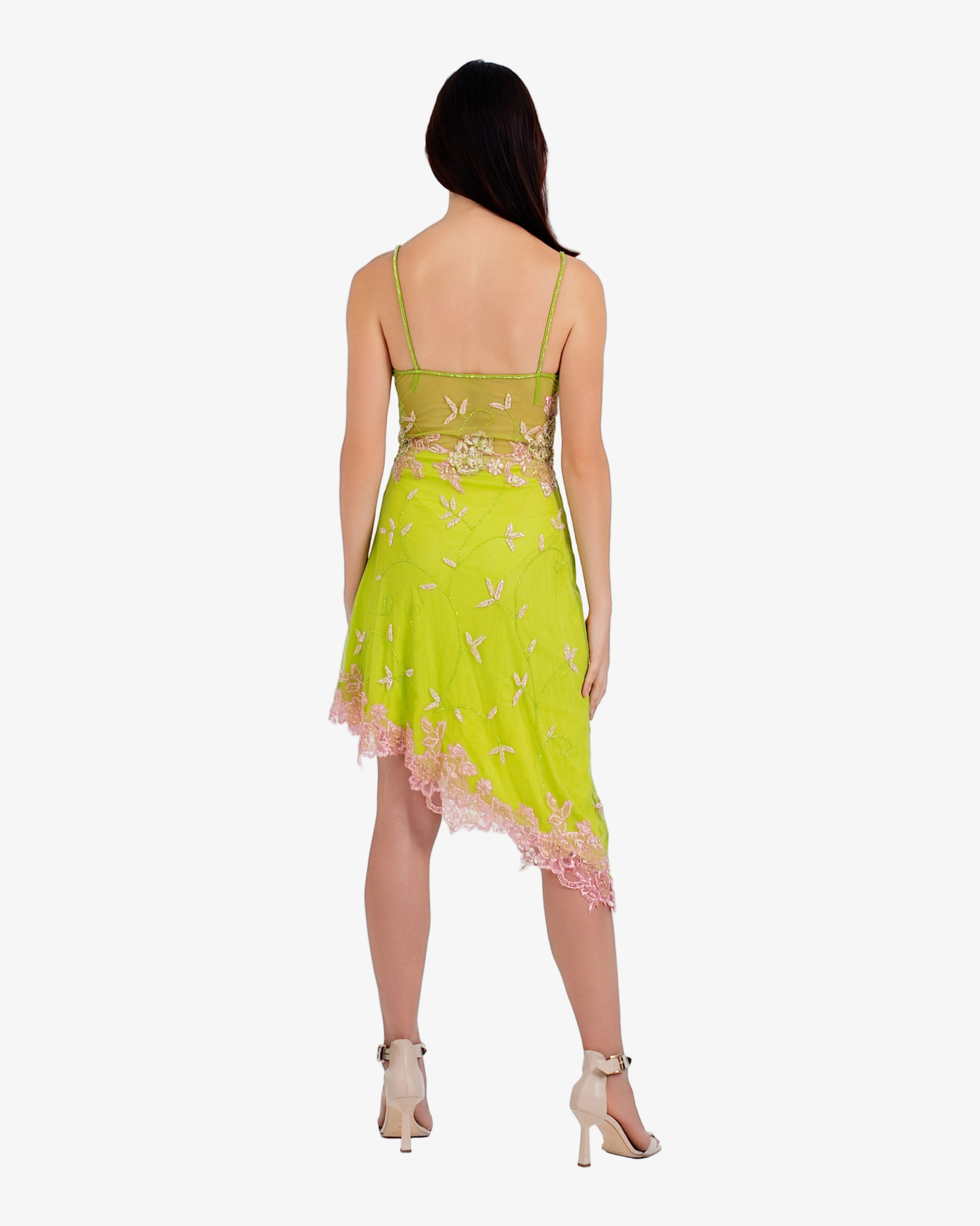 Ivy Floral Lace Mini Dress – Lime Pink