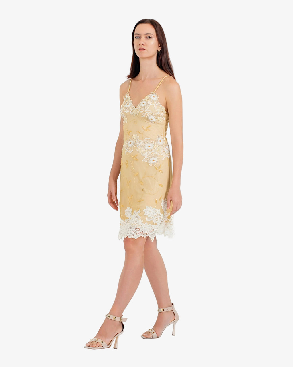 Ivy Floral Lace Mini Dress – Olive Gold