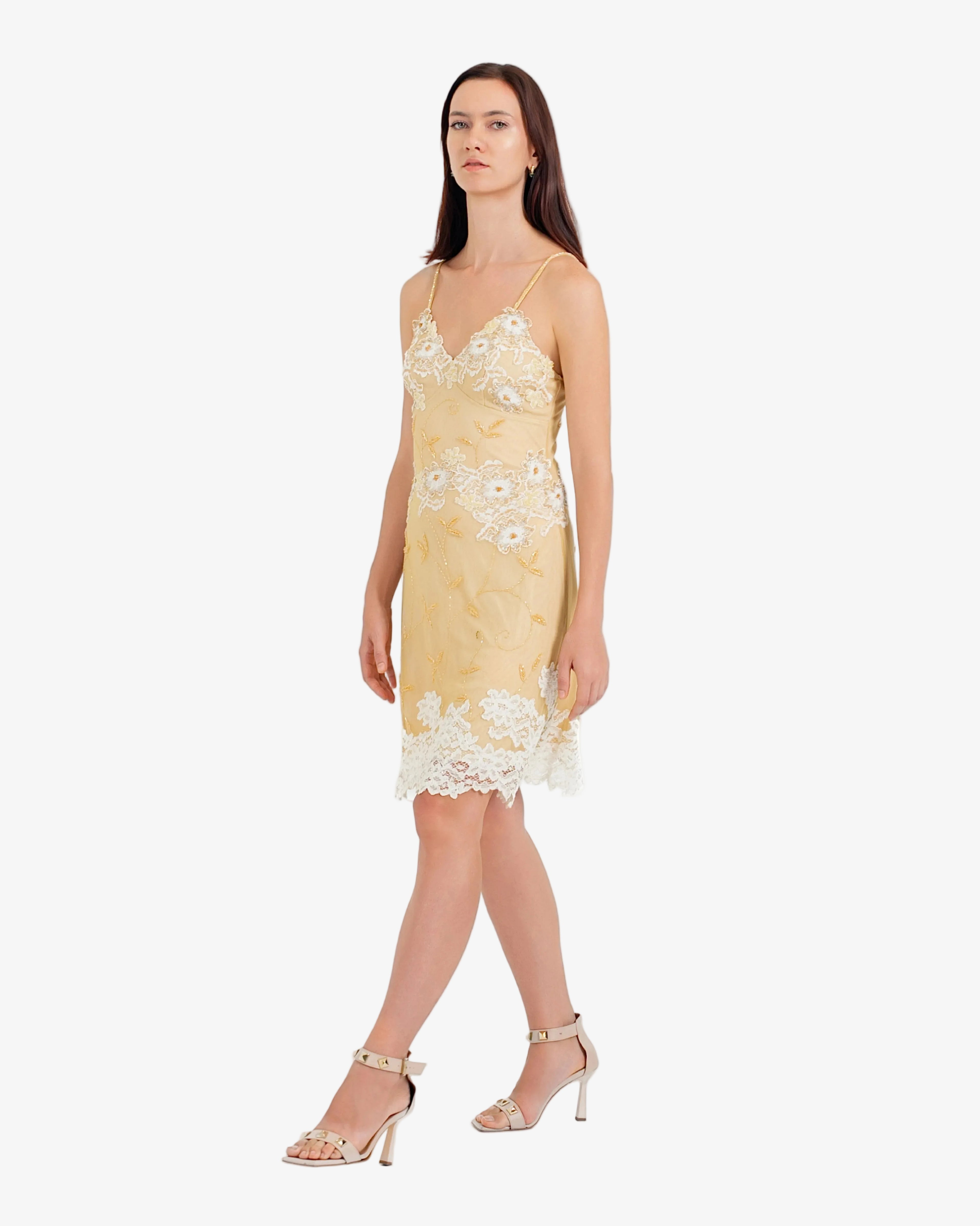 Ivy Floral Lace Mini Dress – Olive Gold