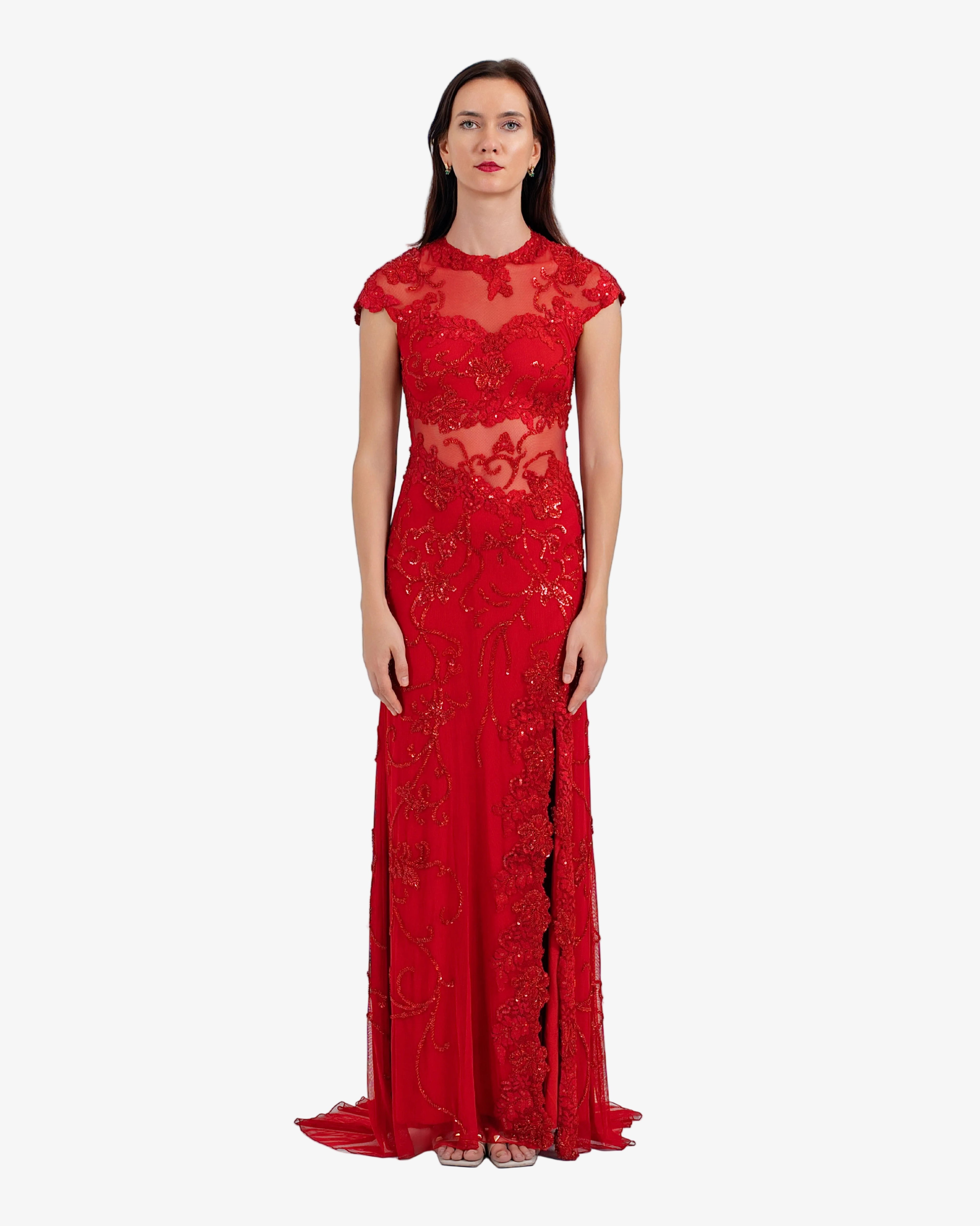 Scarlett Illusion Lace Beaded Maxi Dress