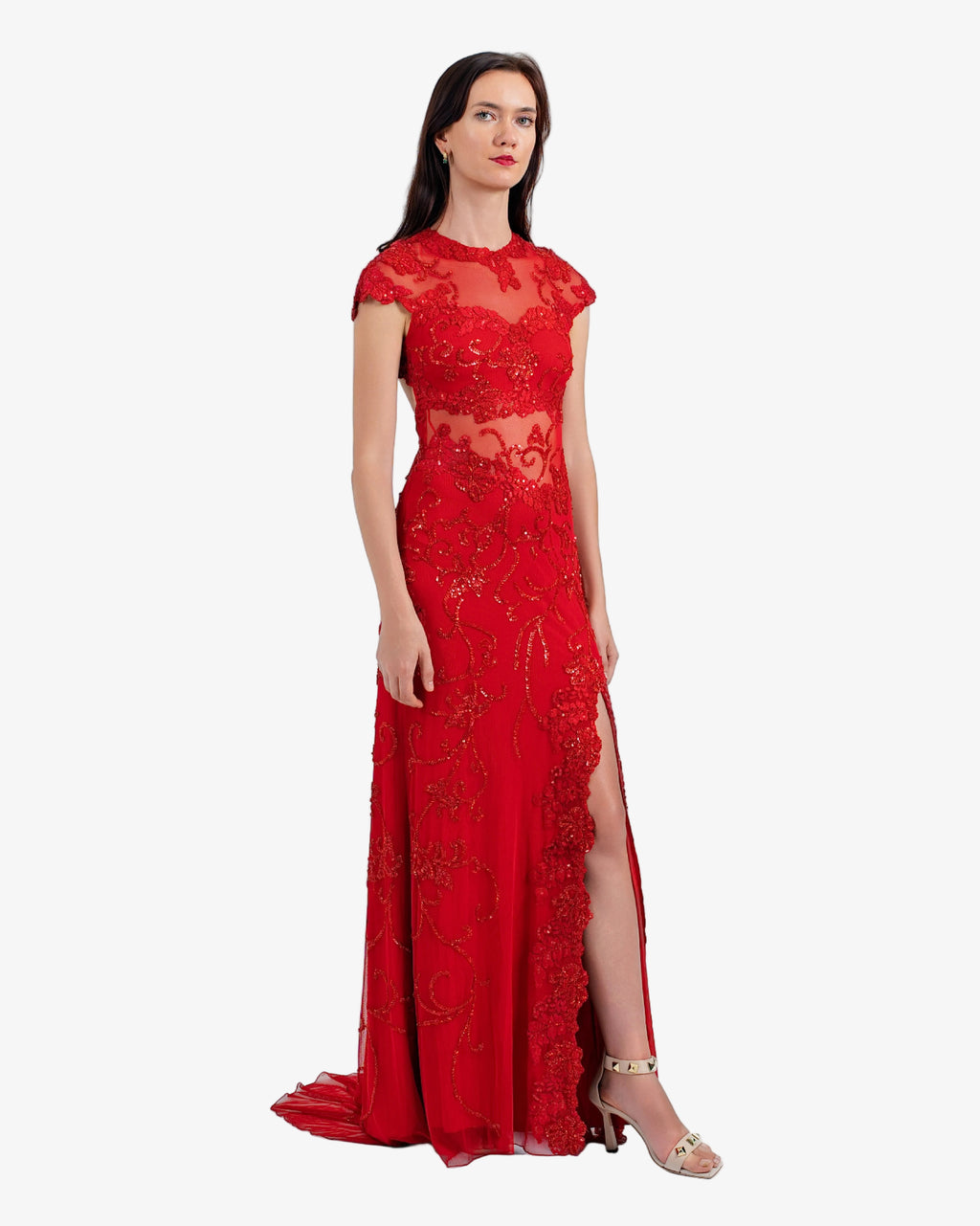 Scarlett Illusion Lace Beaded Maxi Dress
