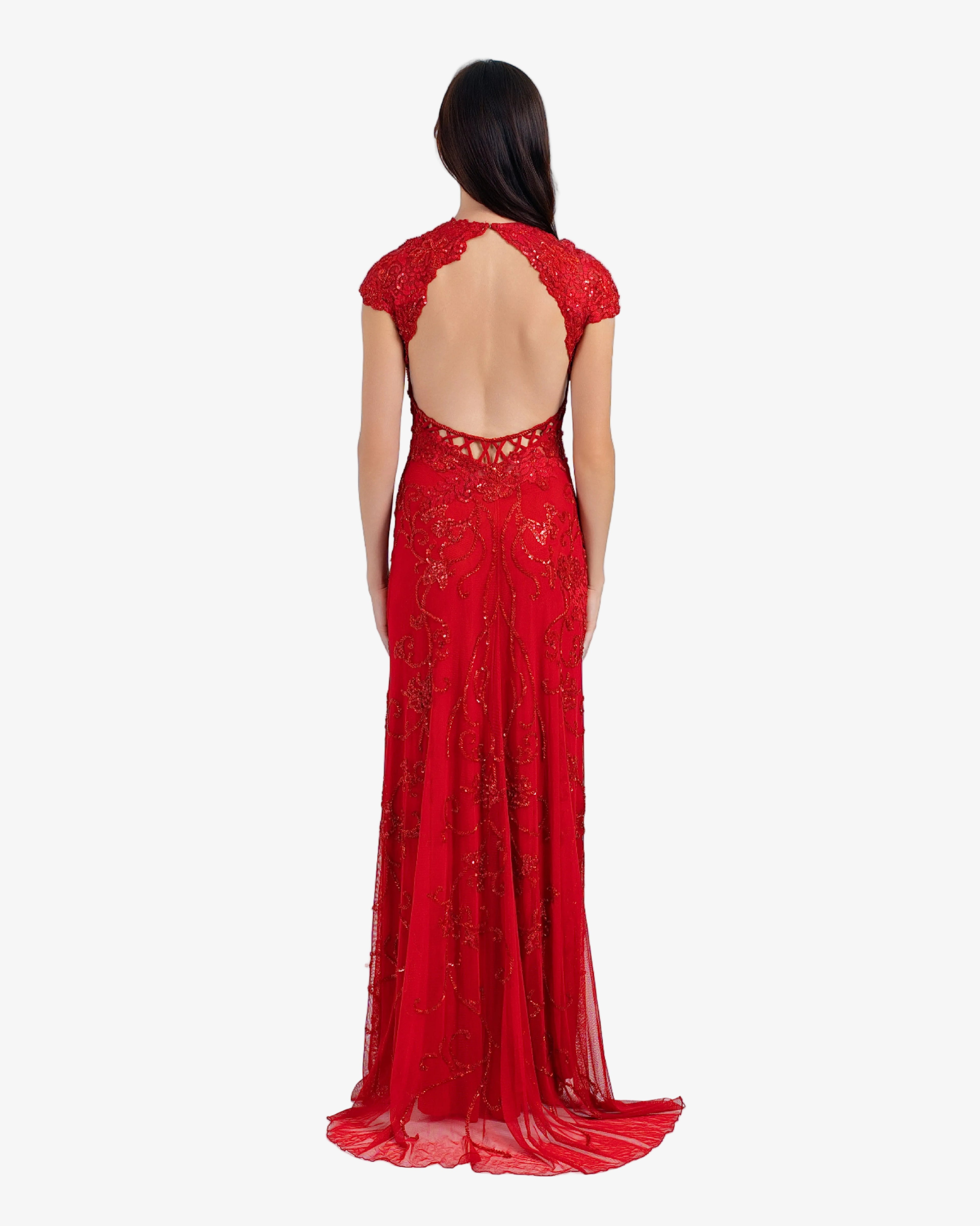 Scarlett Illusion Lace Beaded Maxi Dress