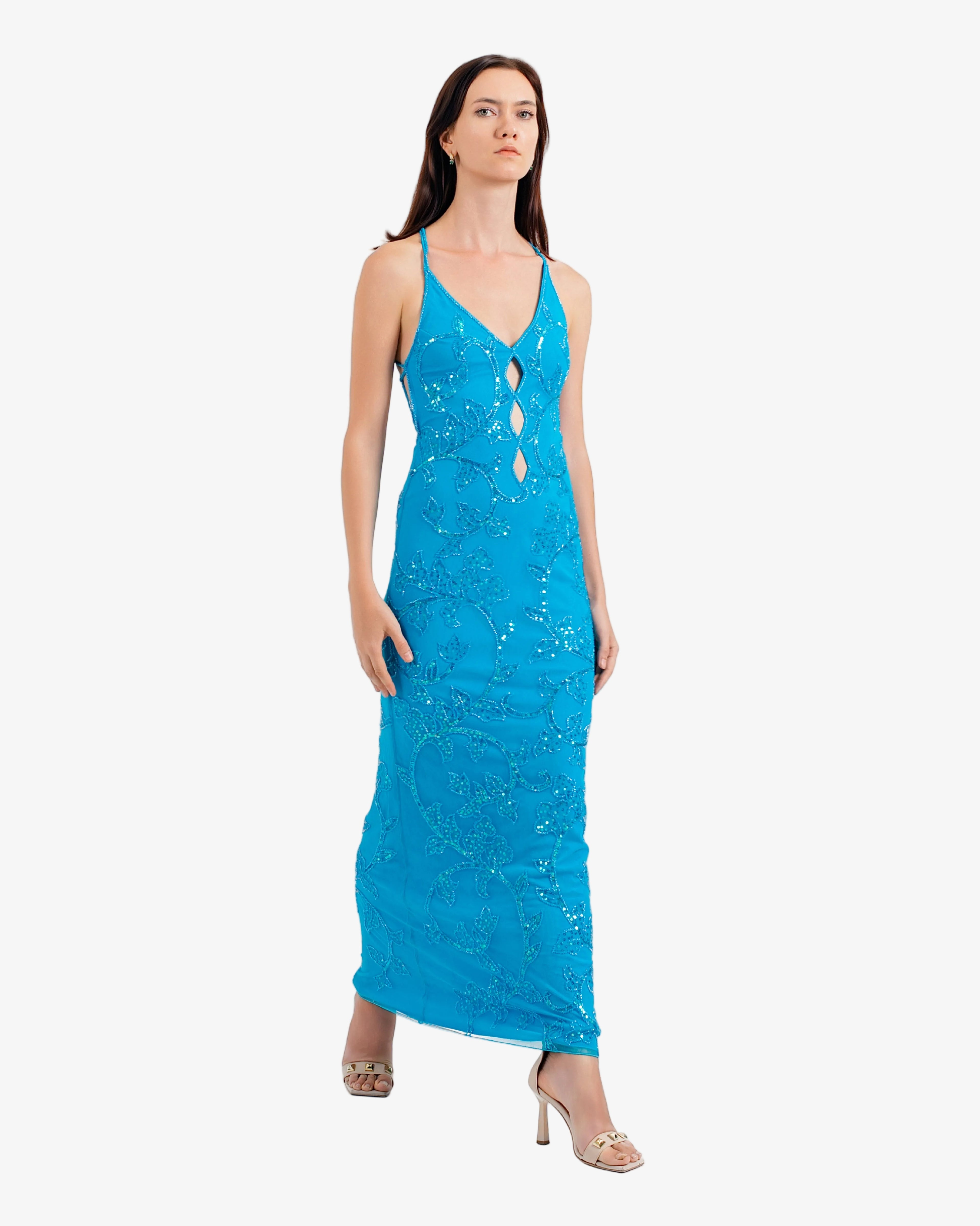 Laguna Floral Sequin Cutout Maxi Dress