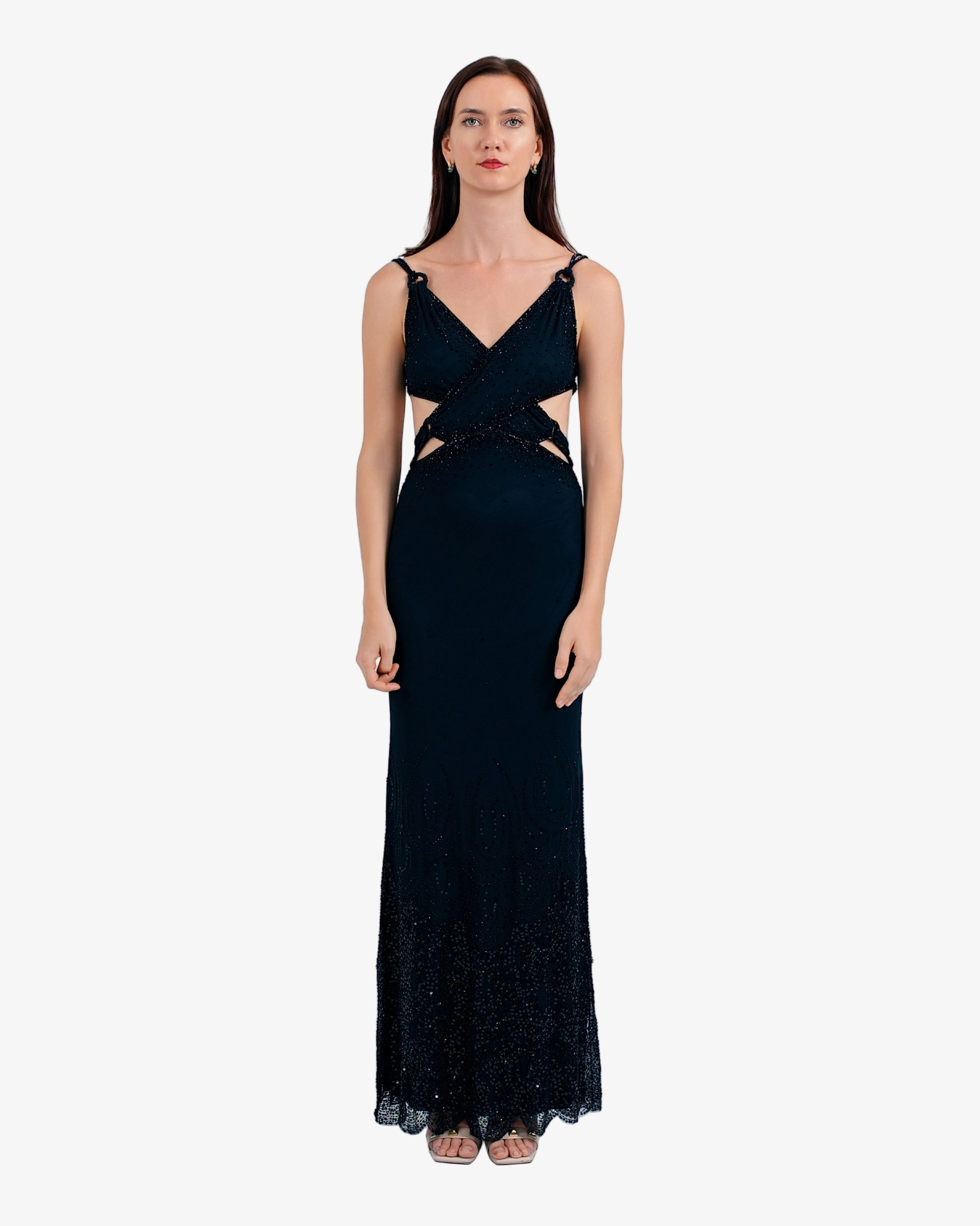 Nova Sequin Cutout Maxi Dress – Black
