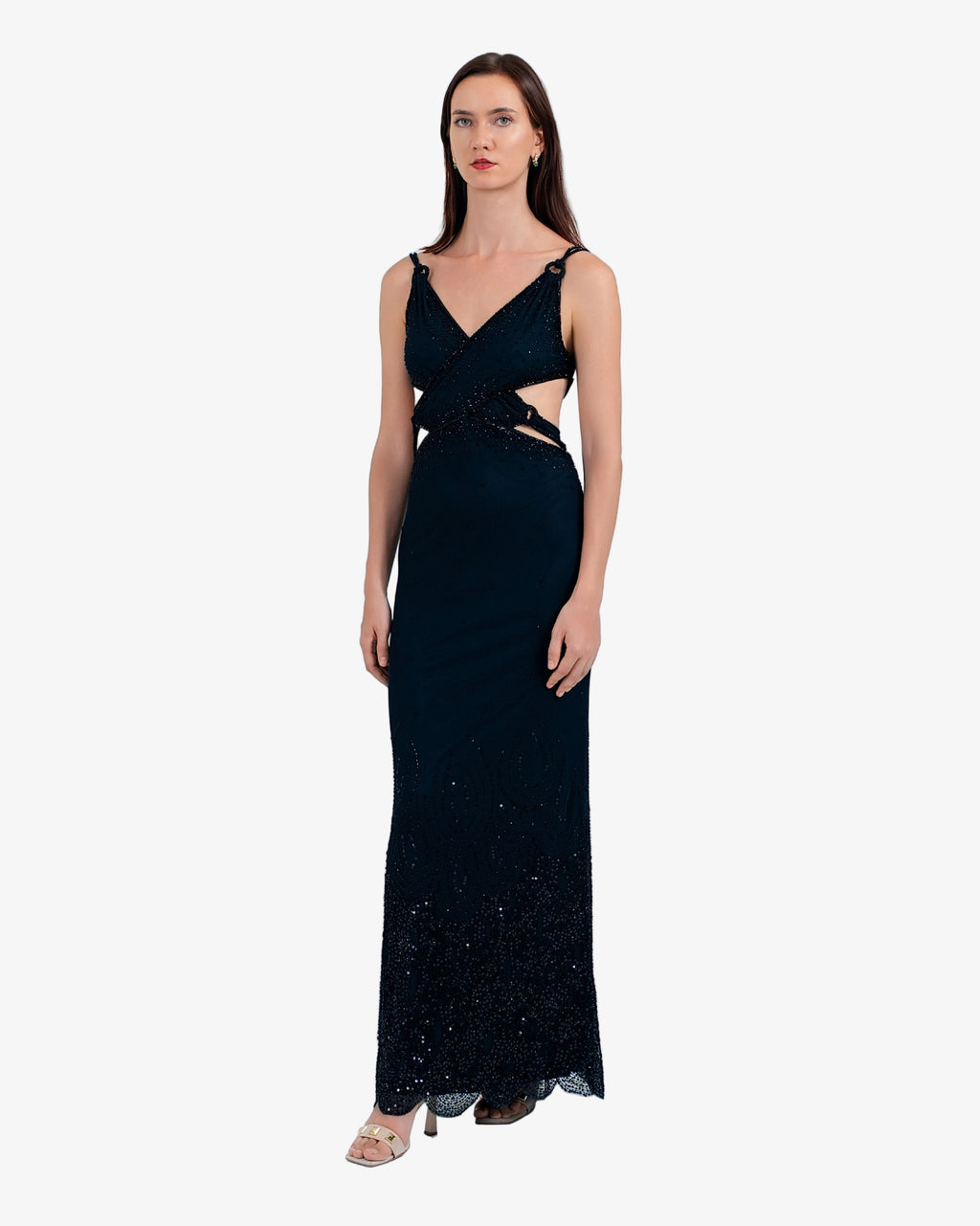Nova Sequin Cutout Maxi Dress – Black