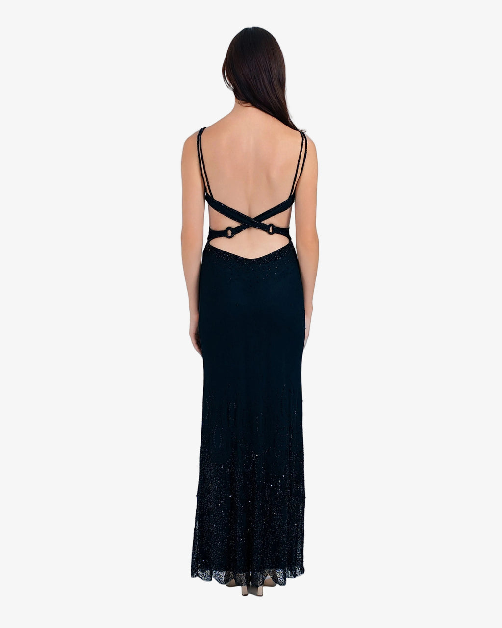 Nova Sequin Cutout Maxi Dress – Black