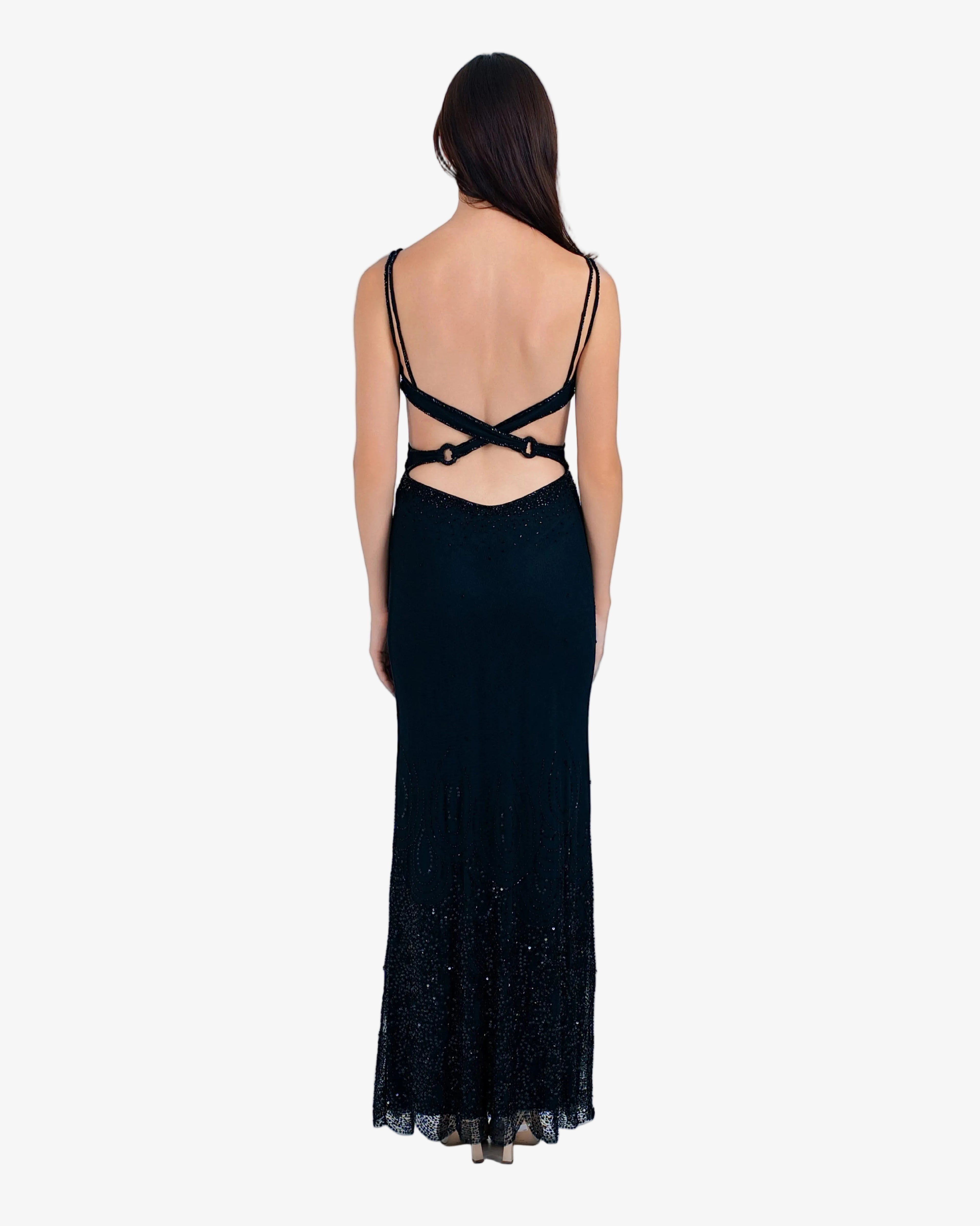 Nova Sequin Cutout Maxi Dress – Black