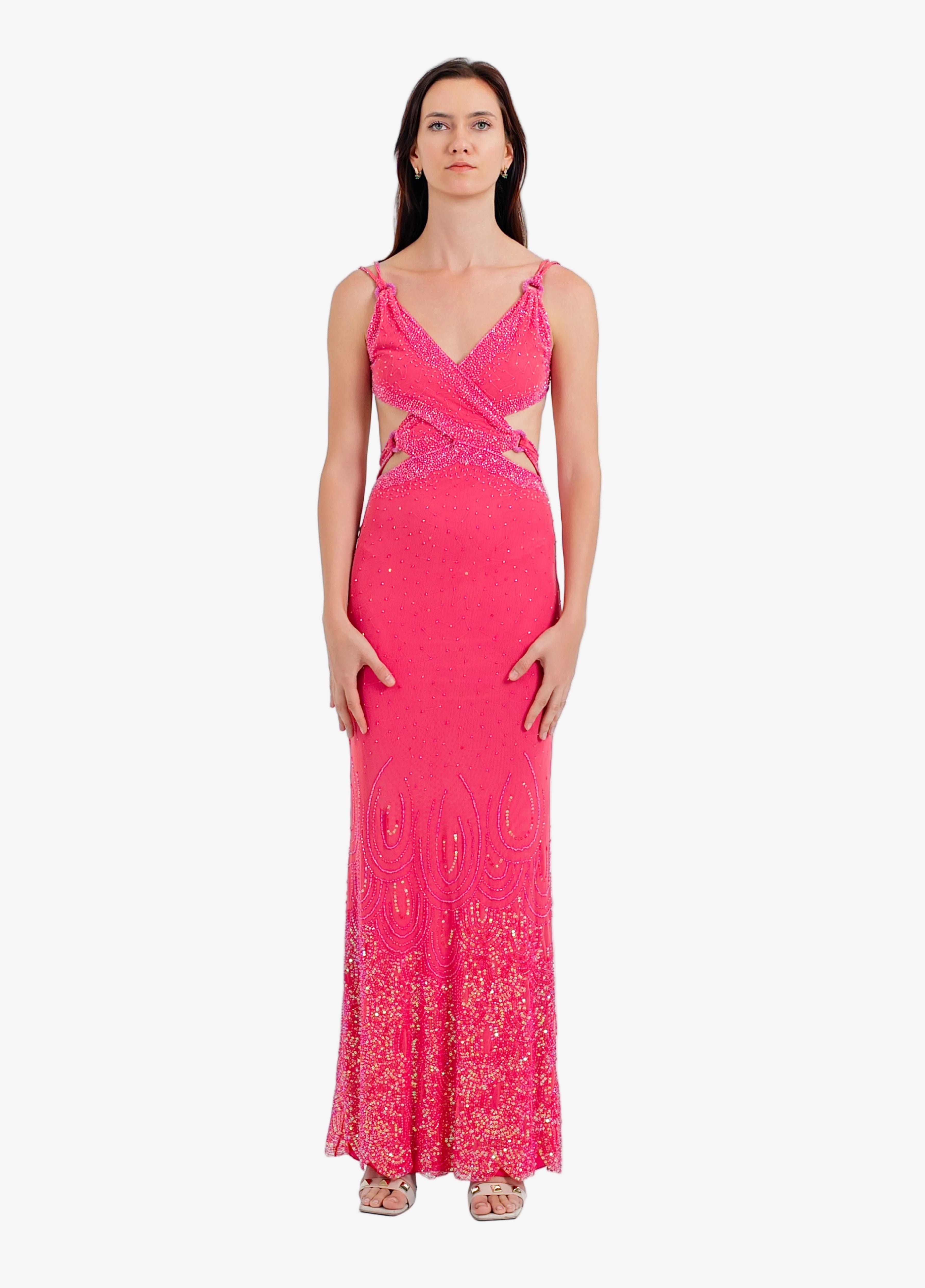 Nova Sequin Cutout Maxi Dress – Fuxia