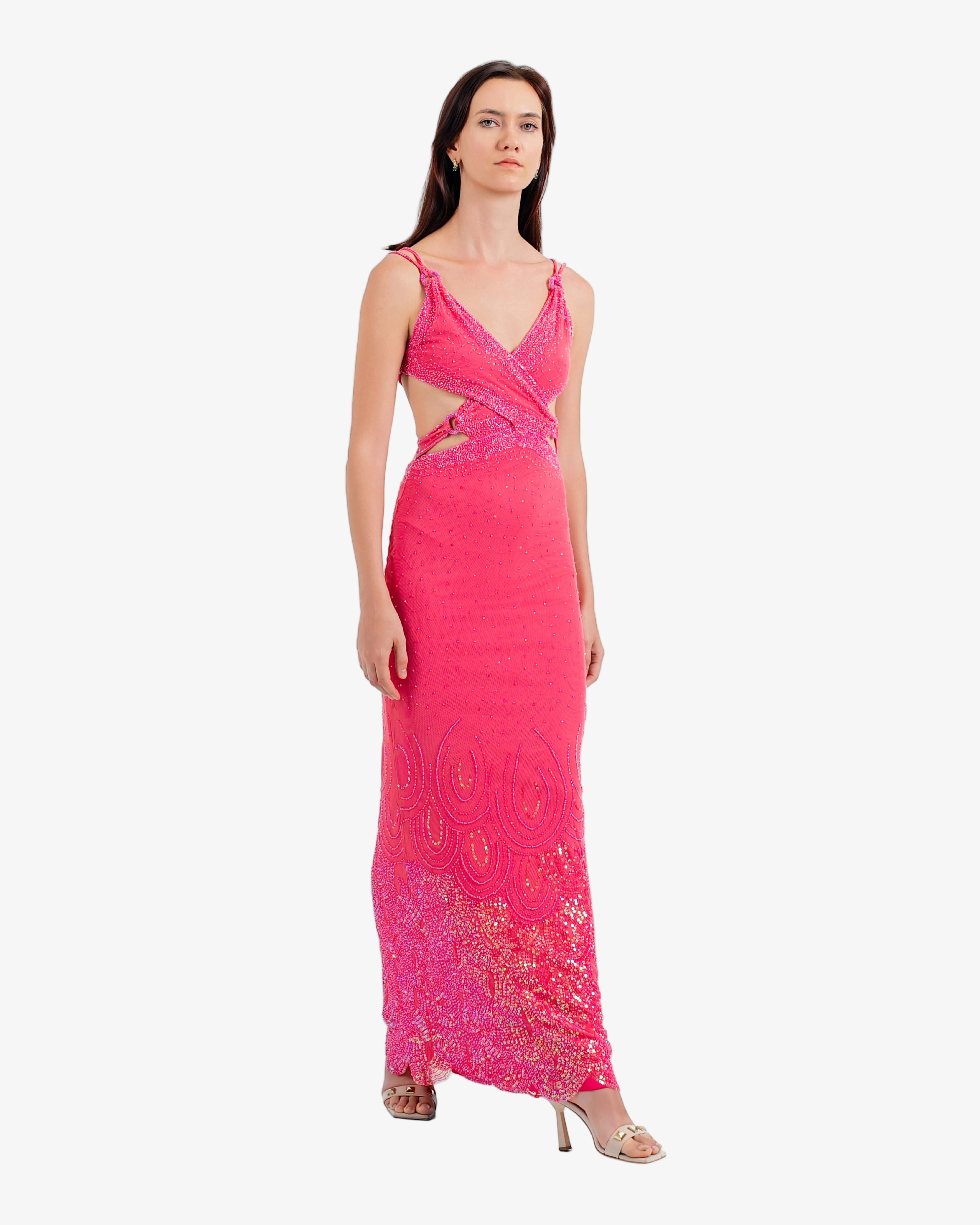 Nova Sequin Cutout Maxi Dress – Fuxia