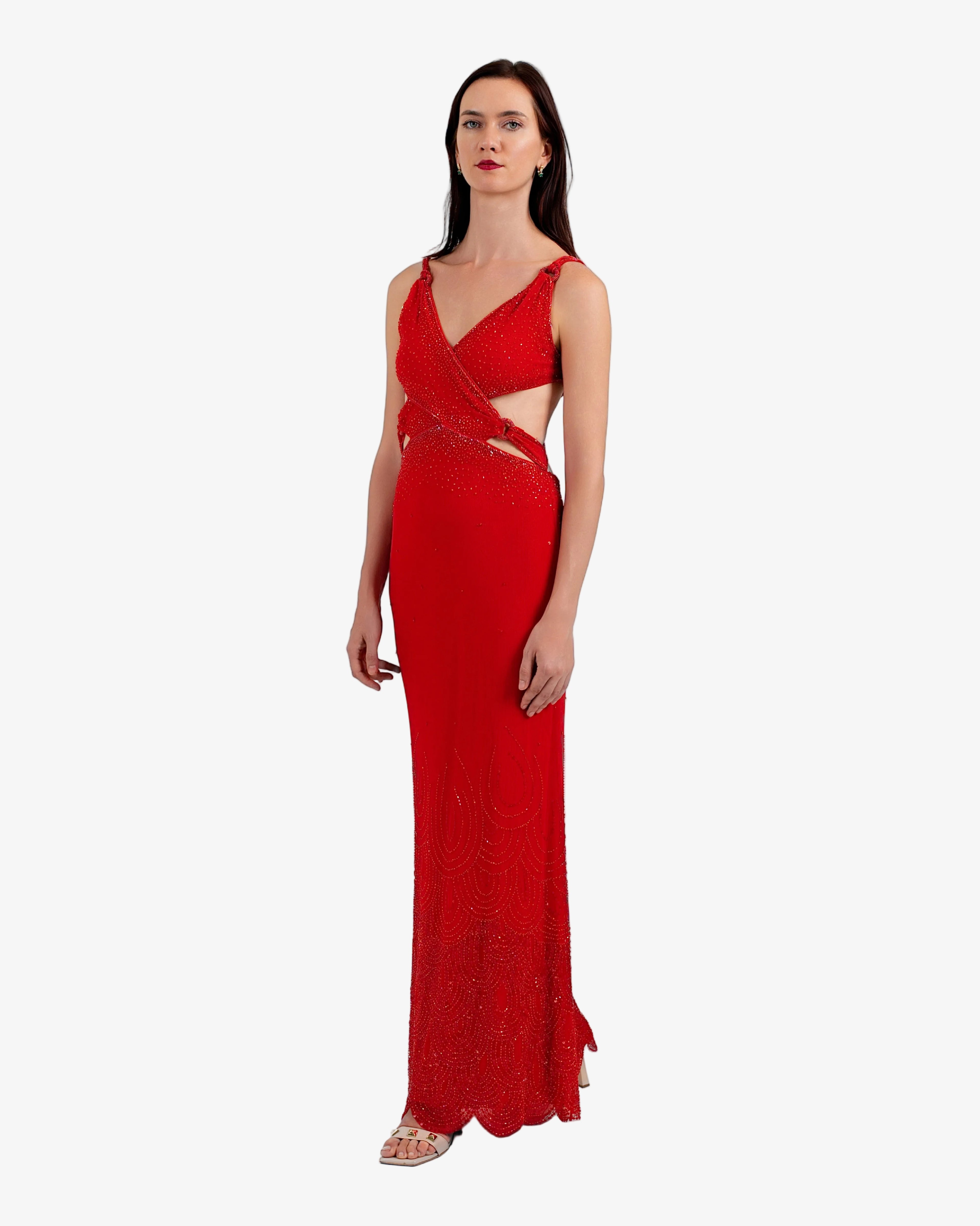 Nova Sequin Cutout Maxi Dress – Red