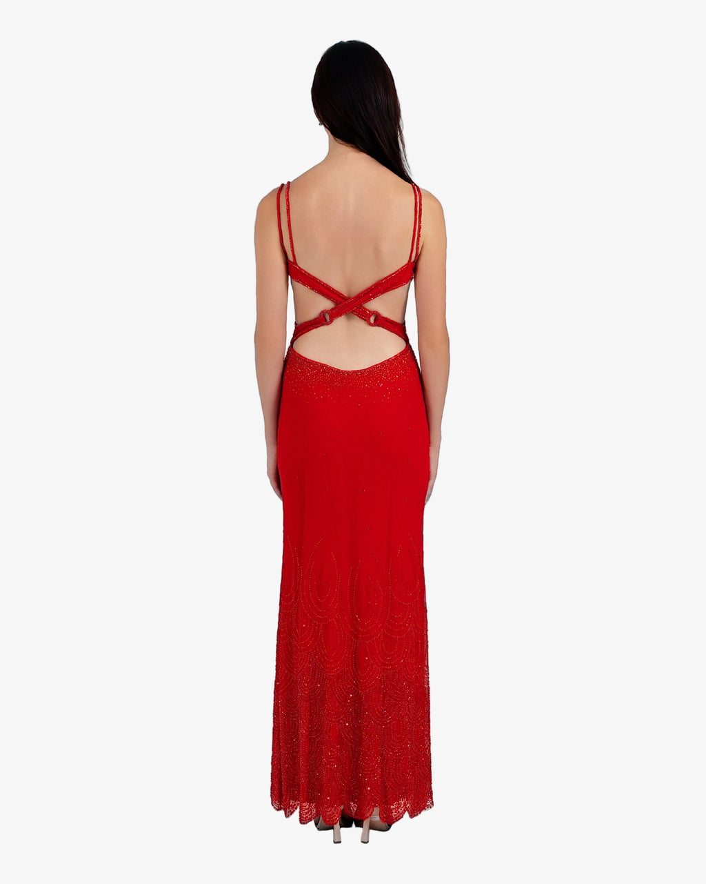 Nova Sequin Cutout Maxi Dress – Red