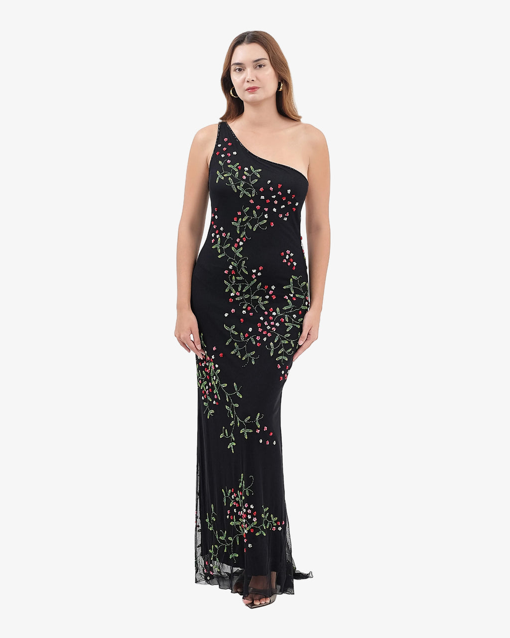 Wildflower One-Shoulder Beaded Maxi Dress