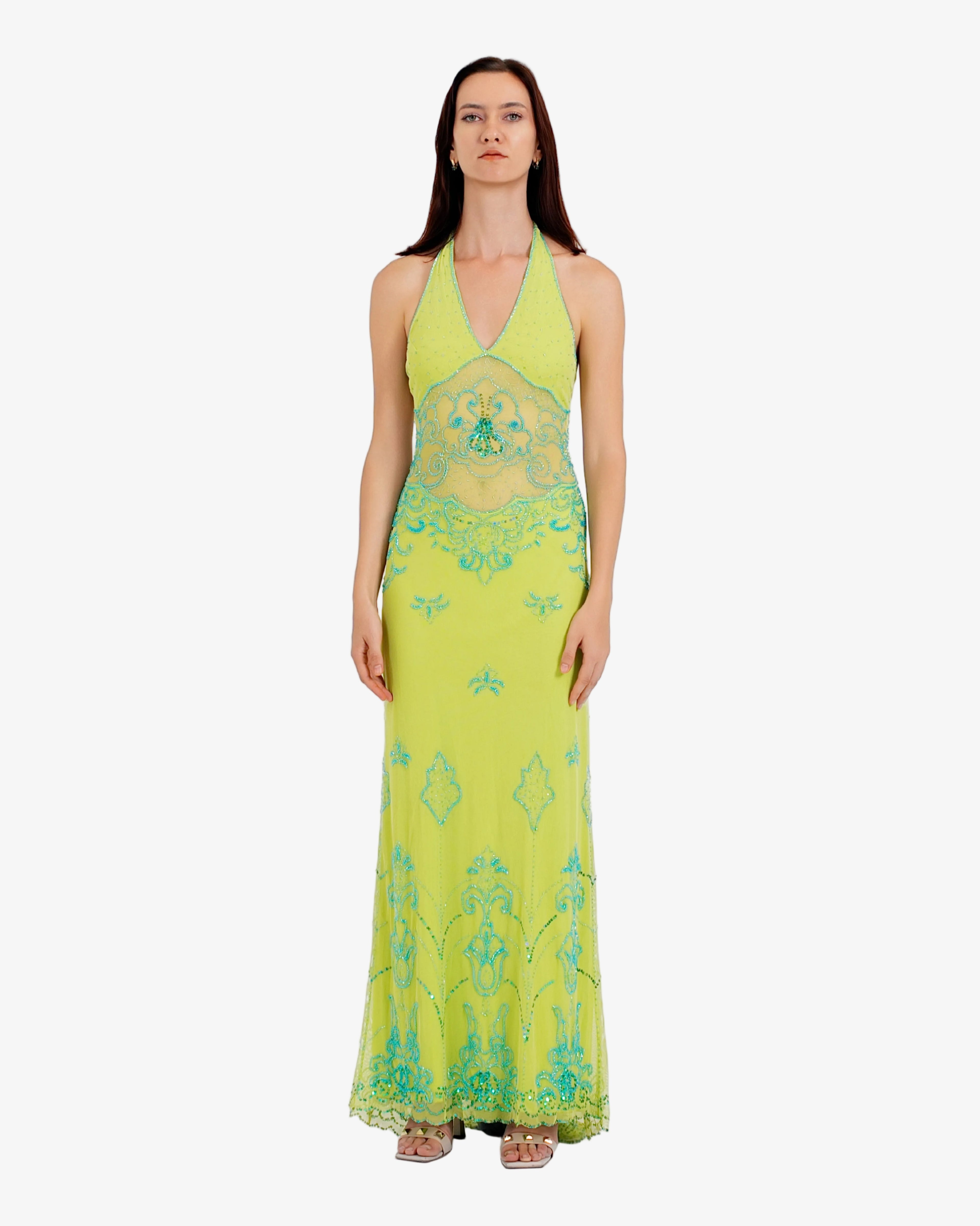 Versailles Beaded Halter Maxi Dress