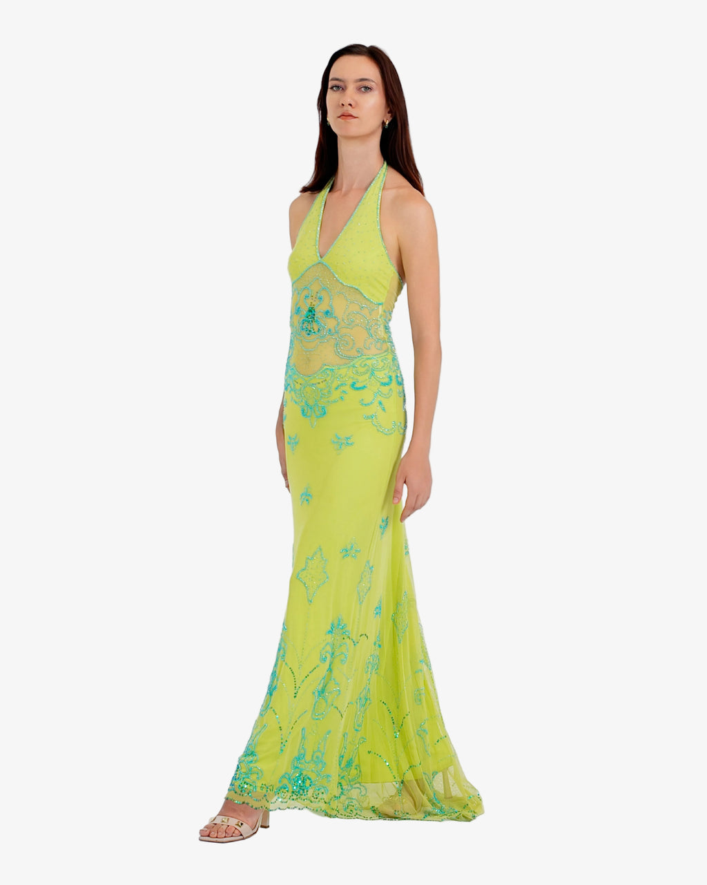 Versailles Beaded Halter Maxi Dress