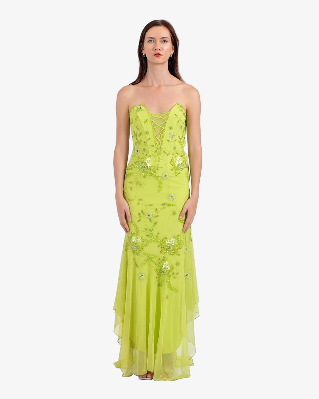 Celeste Corset Beaded Maxi Dress – Lime