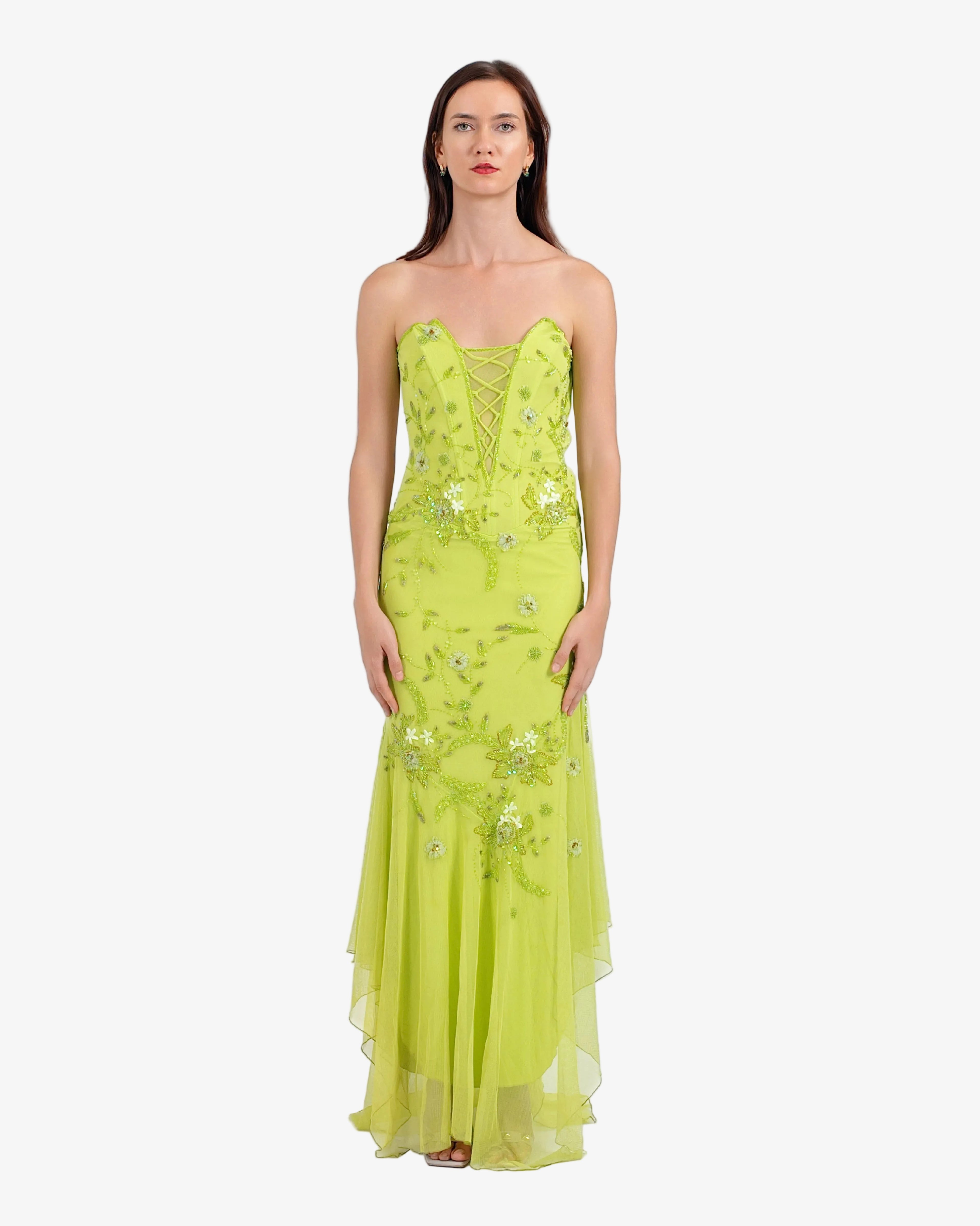 Celeste Corset Beaded Maxi Dress – Lime