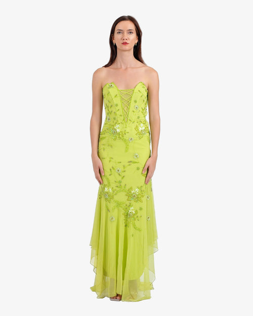 Celeste Corset Beaded Maxi Dress – Lime