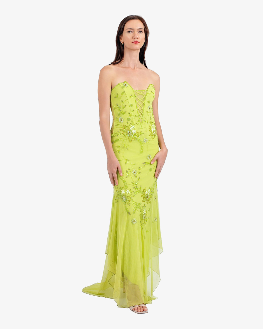 Celeste Corset Beaded Maxi Dress – Lime