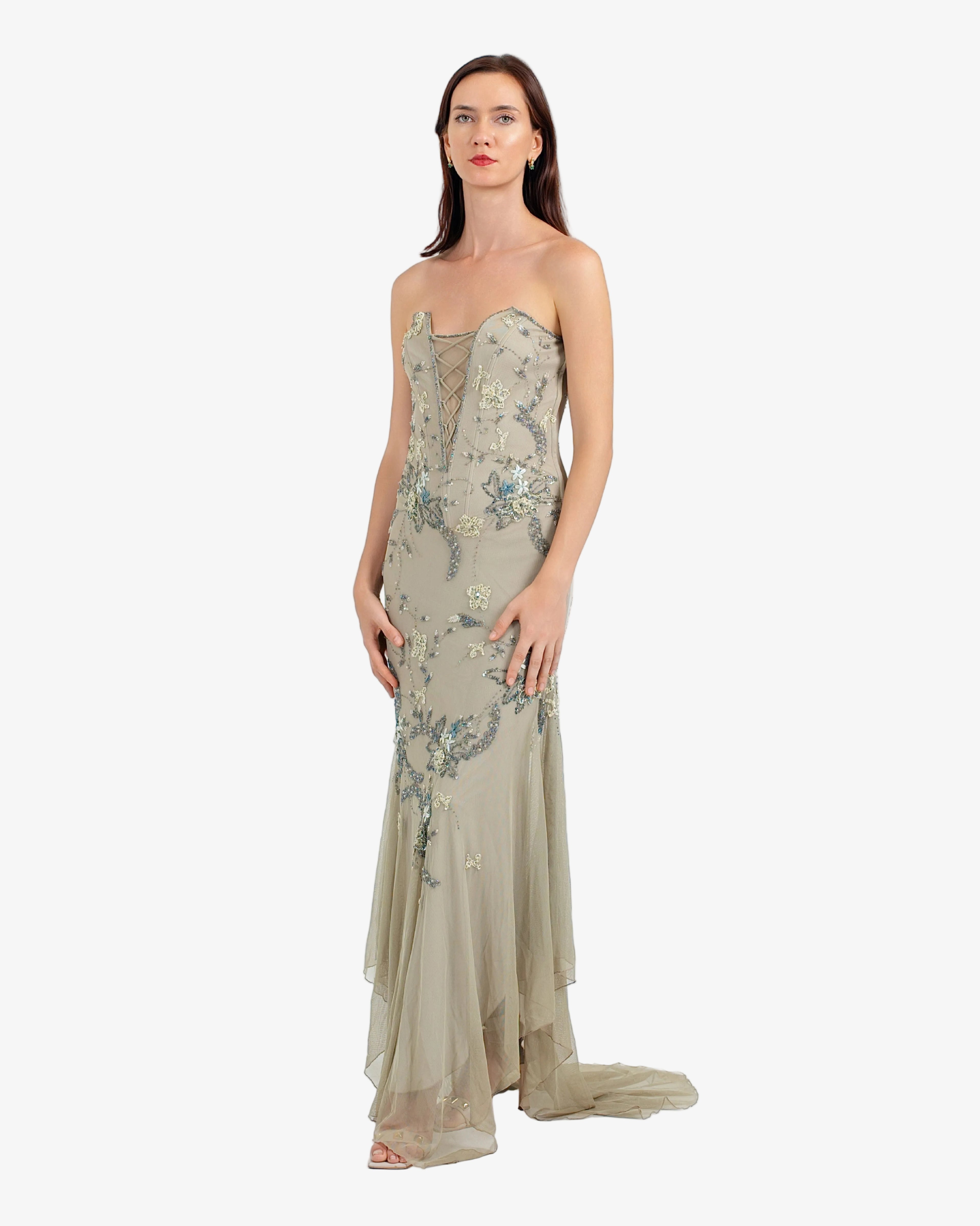 Celeste Corset Beaded Maxi Dress – Mocca