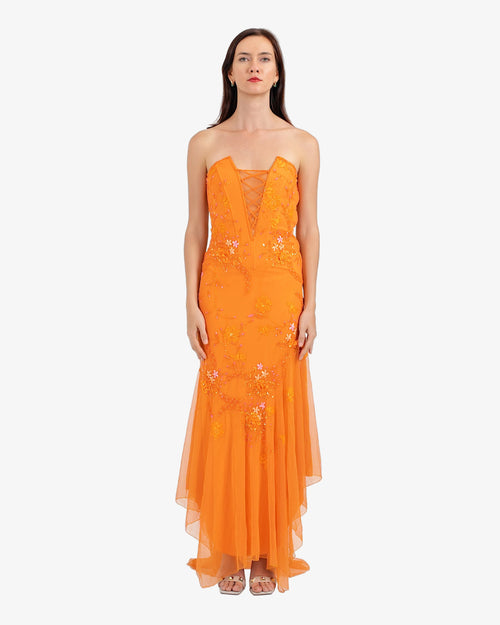 Celeste Corset Beaded Maxi Dress – Orange