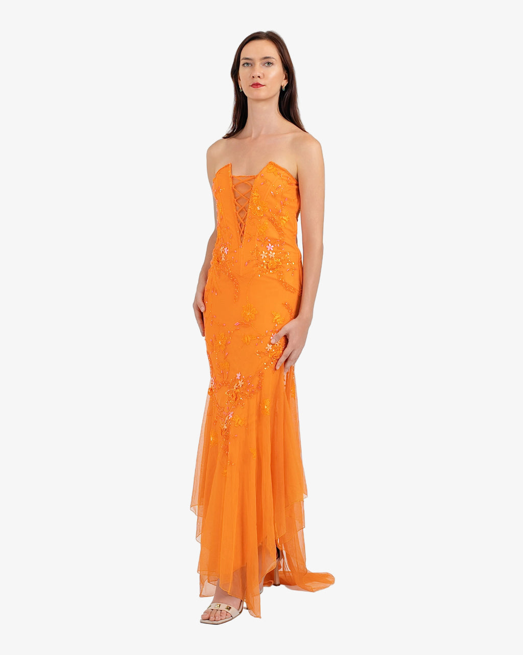 Celeste Corset Beaded Maxi Dress – Orange