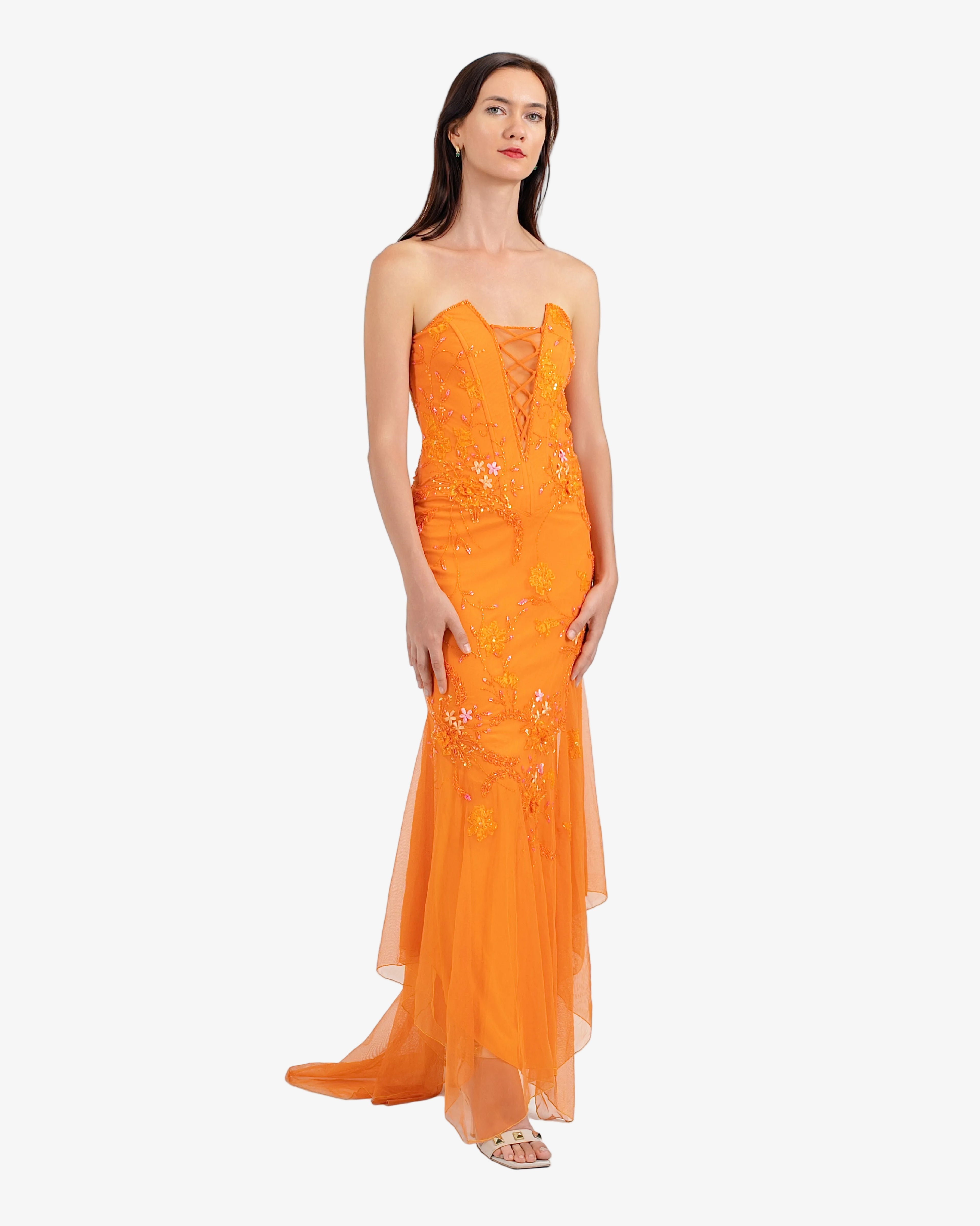 Celeste Corset Beaded Maxi Dress – Orange