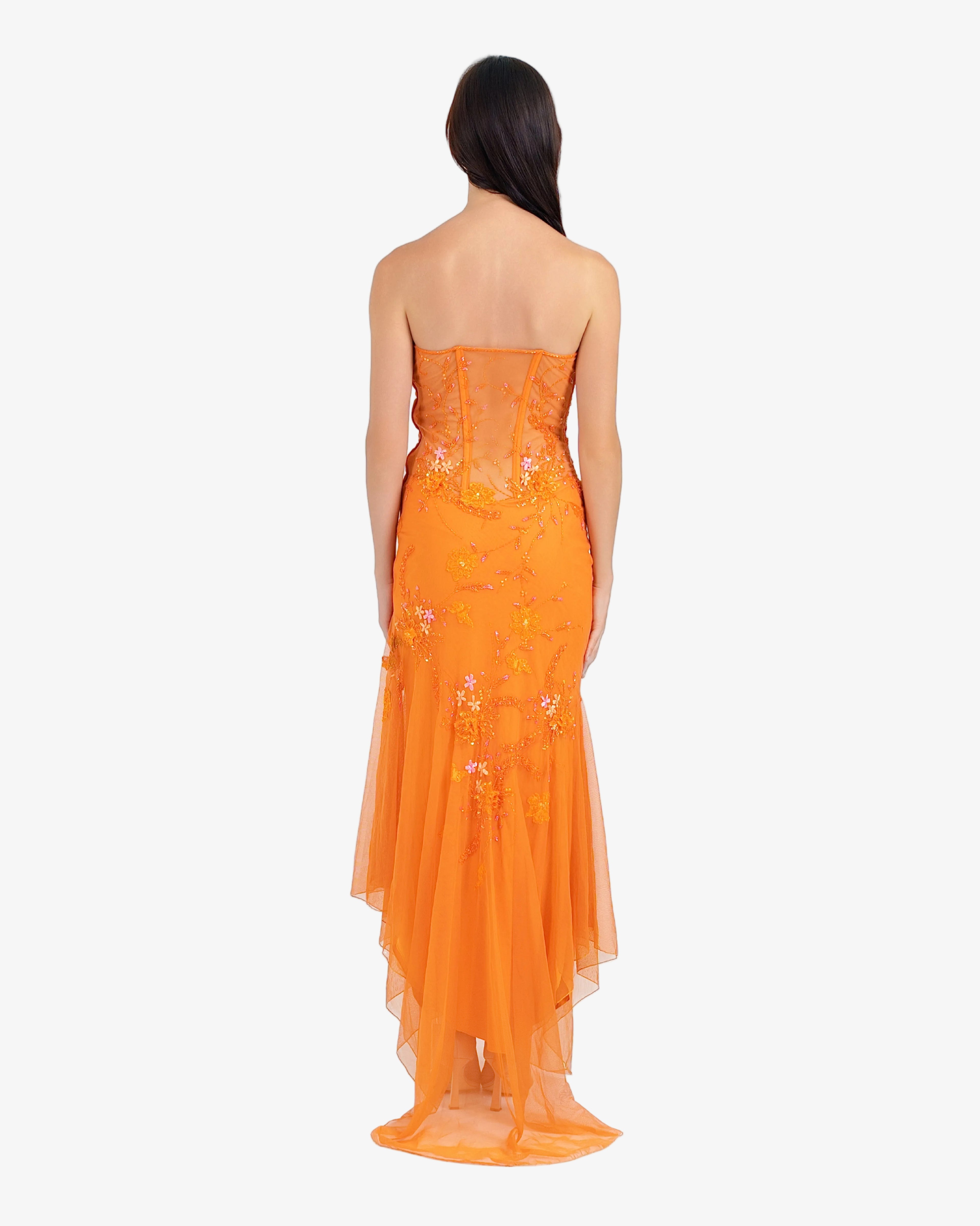 Celeste Corset Beaded Maxi Dress – Orange