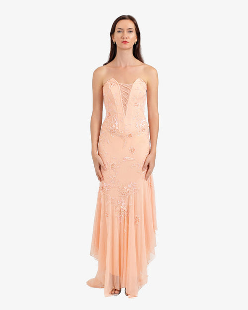 Celeste Corset Beaded Maxi Dress – Peach