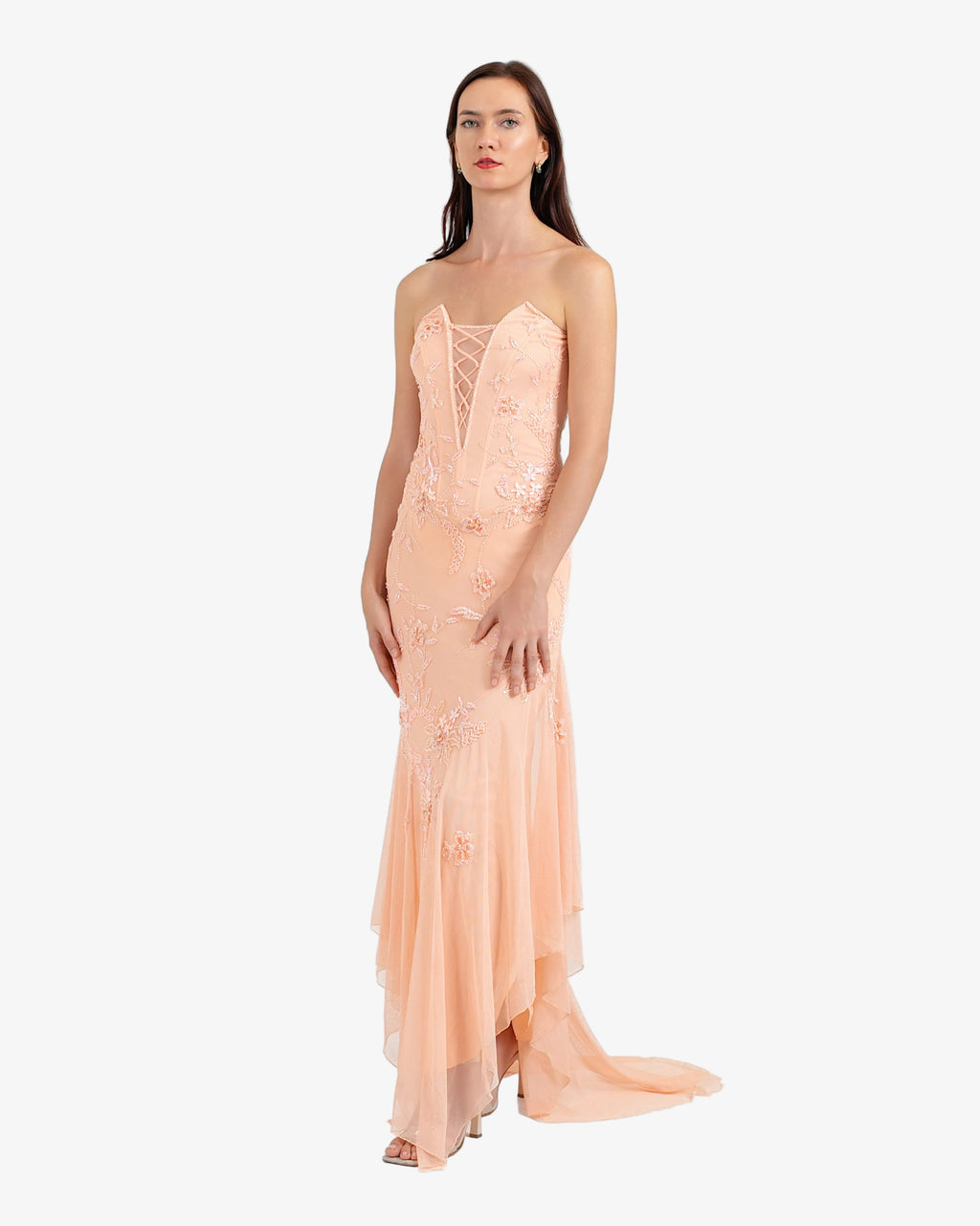 Celeste Corset Beaded Maxi Dress – Peach