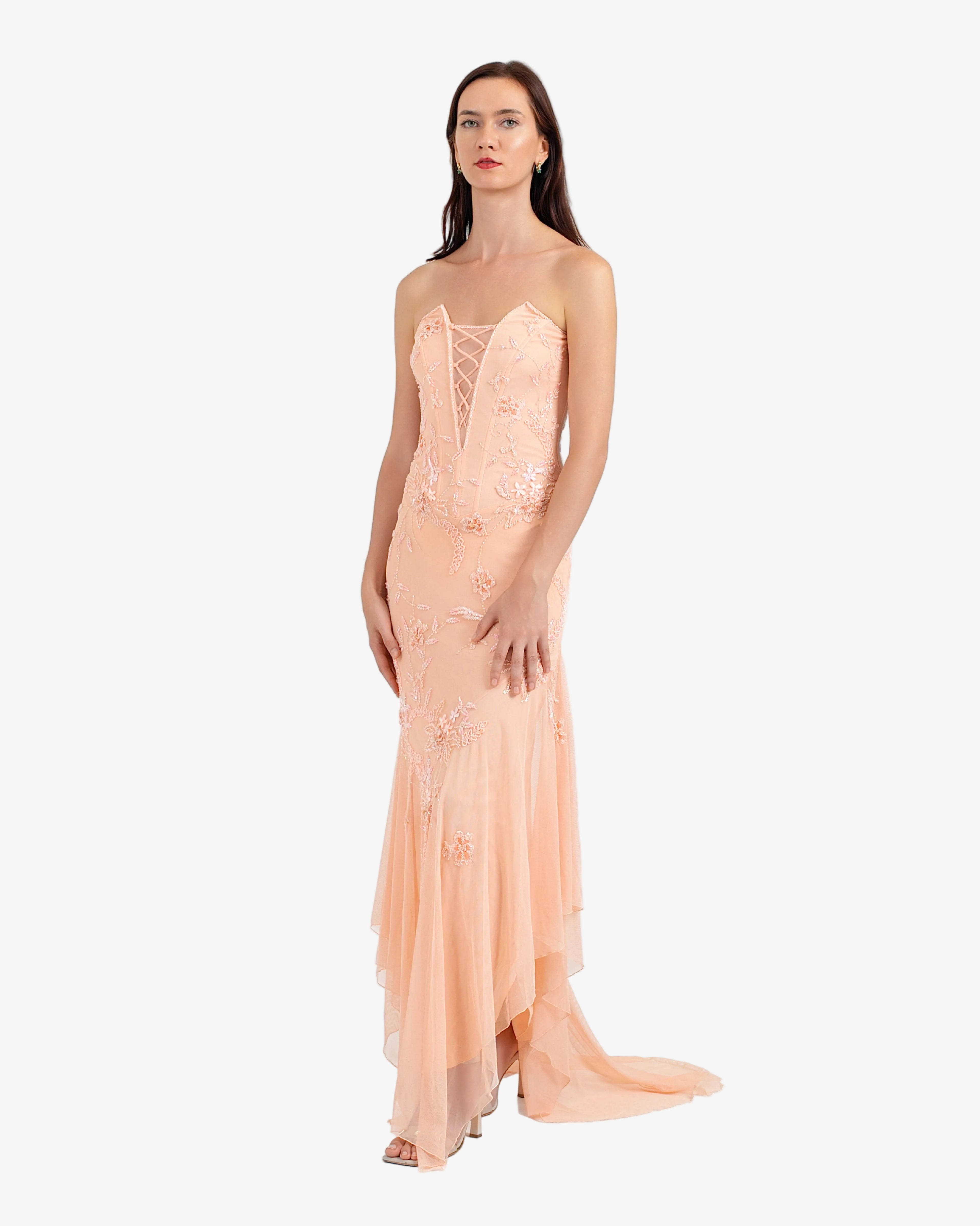 Celeste Corset Beaded Maxi Dress – Peach