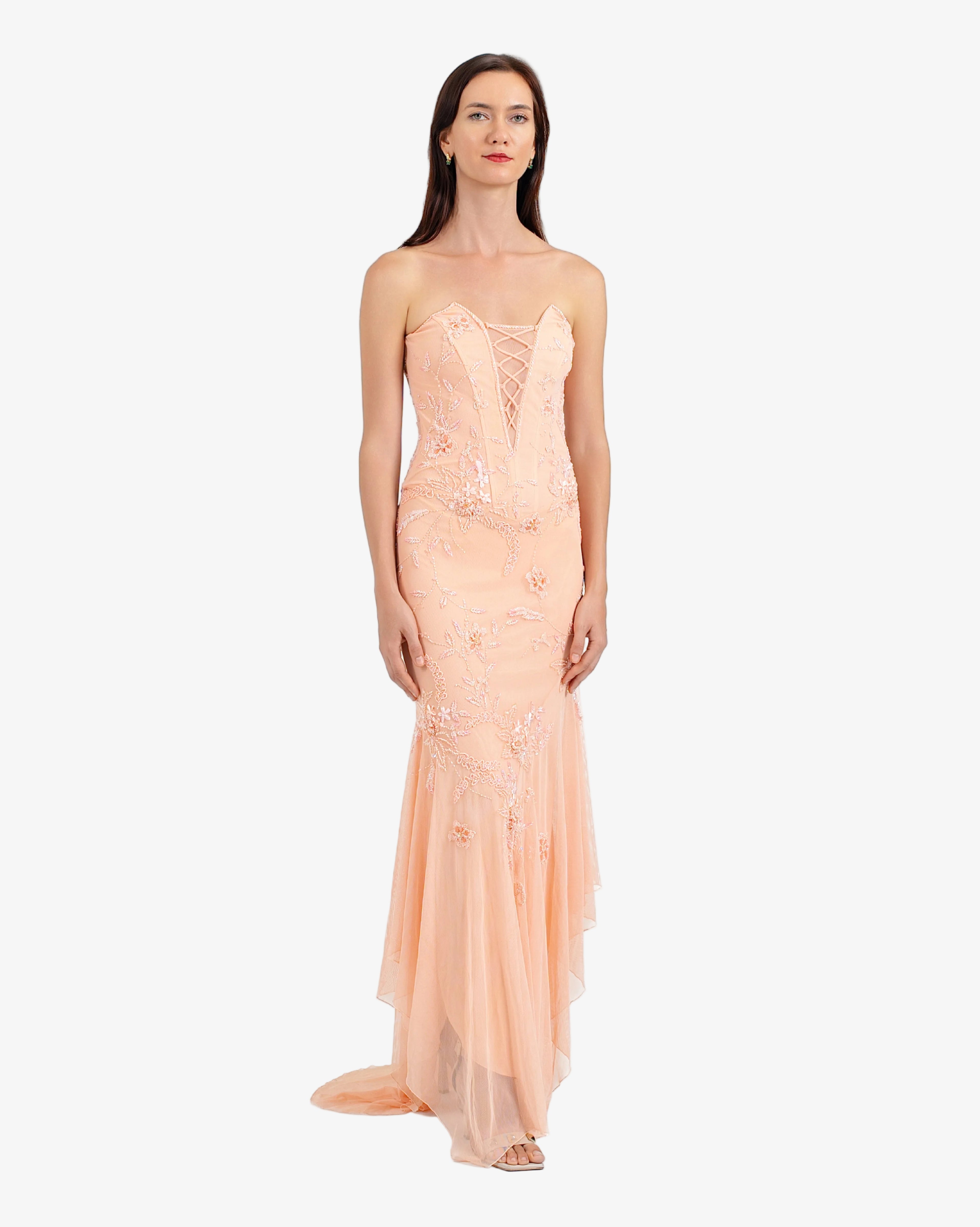 Celeste Corset Beaded Maxi Dress – Peach
