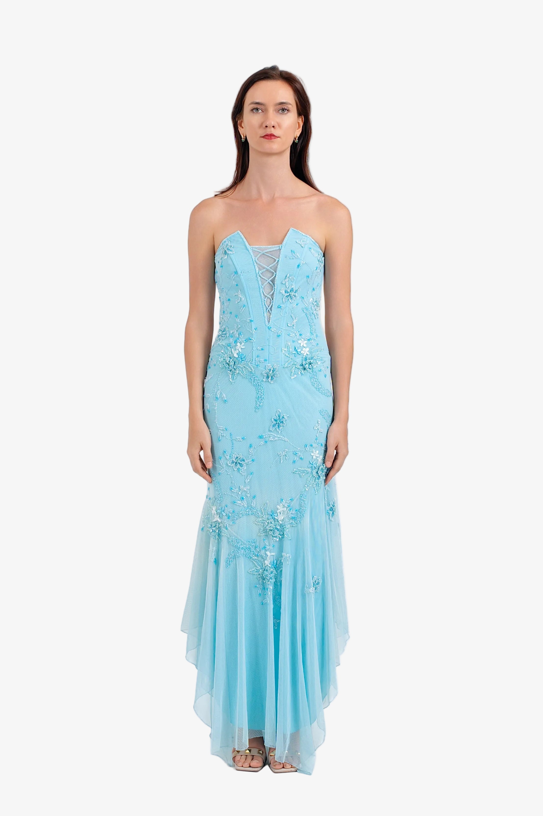 Celeste Corset Beaded Maxi Dress – Sea Blue