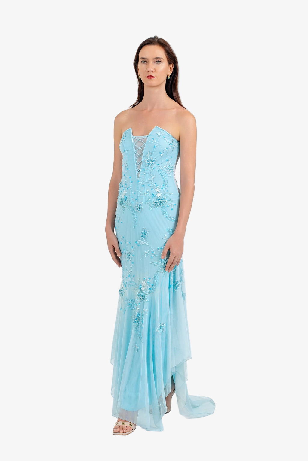 Celeste Corset Beaded Maxi Dress – Sea Blue