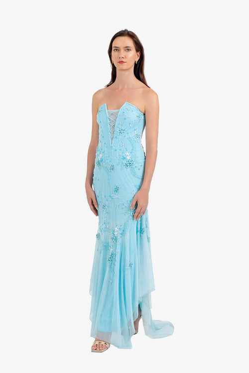Celeste Corset Beaded Maxi Dress – Sea Blue