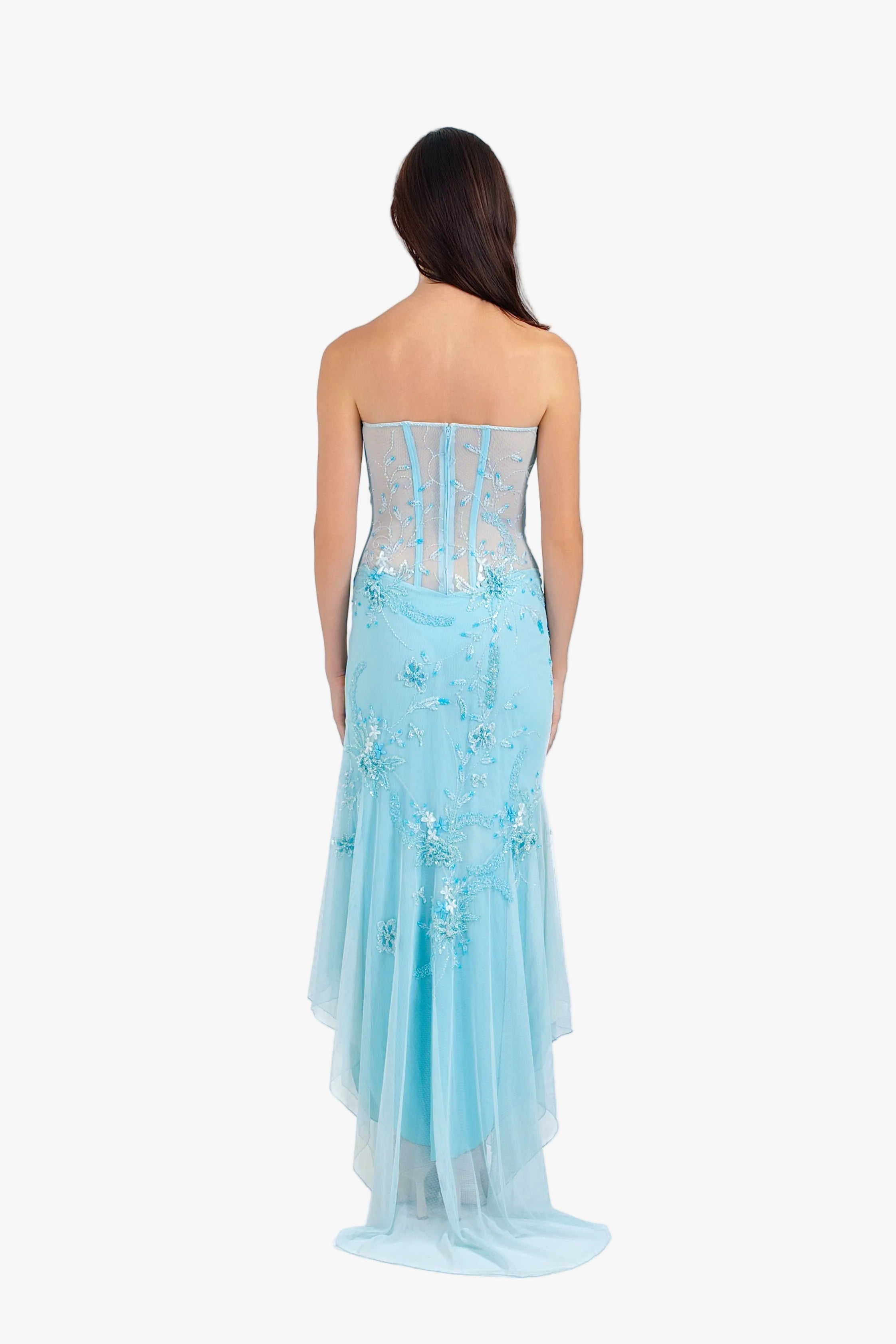 Celeste Corset Beaded Maxi Dress – Sea Blue