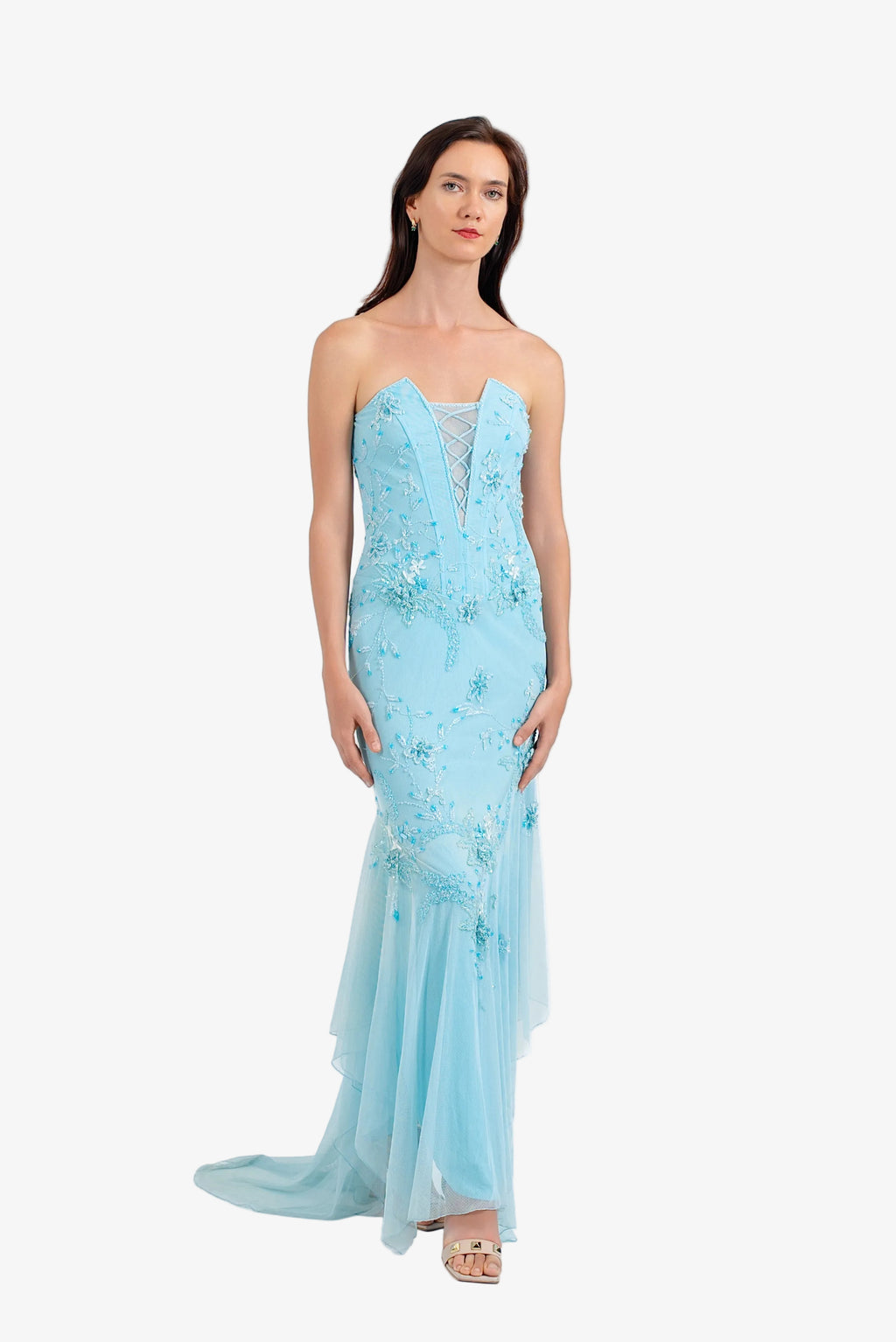Celeste Corset Beaded Maxi Dress – Sea Blue