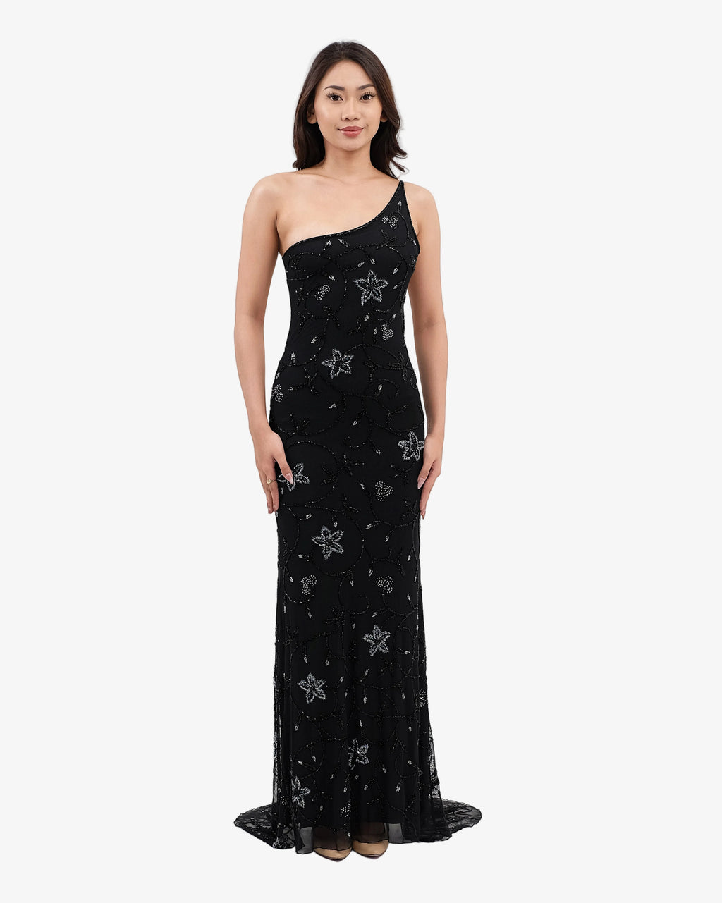 Dahlia One-Shoulder Beaded Maxi Dress – Black