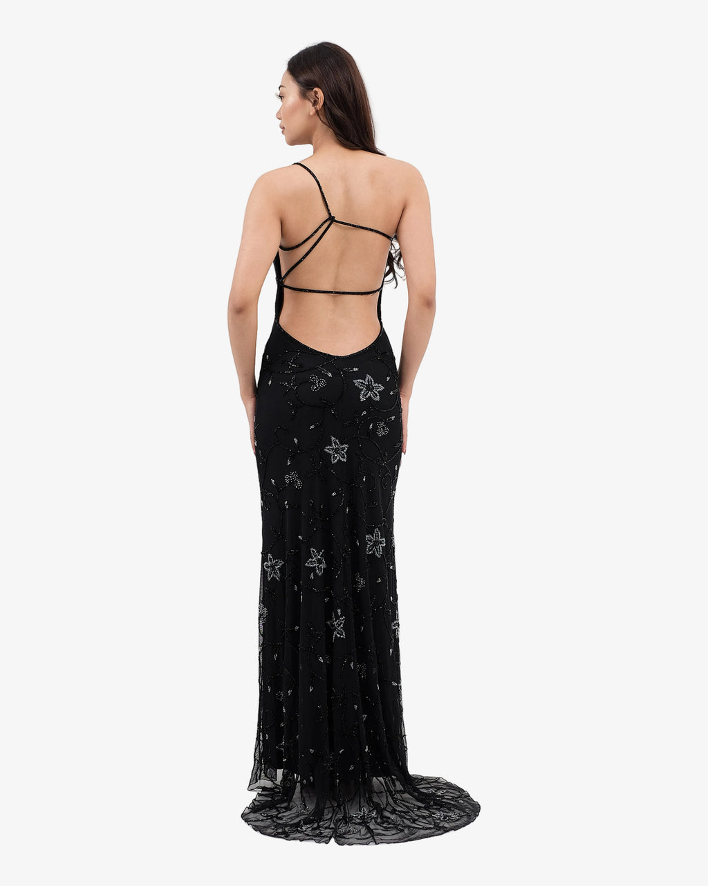Dahlia One-Shoulder Beaded Maxi Dress – Black