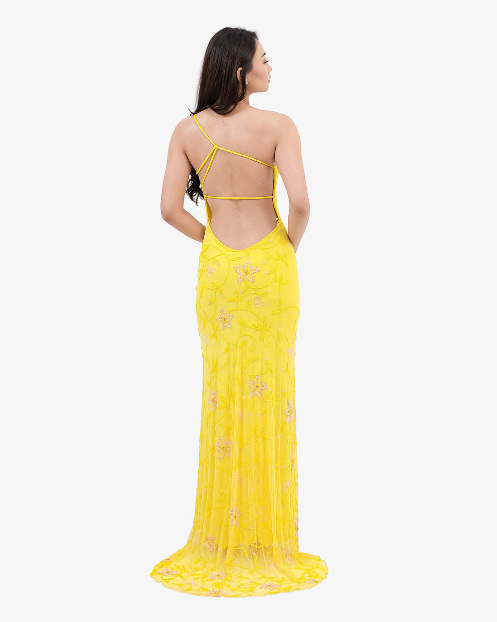 Dahlia One-Shoulder Beaded Maxi Dress – Yellow