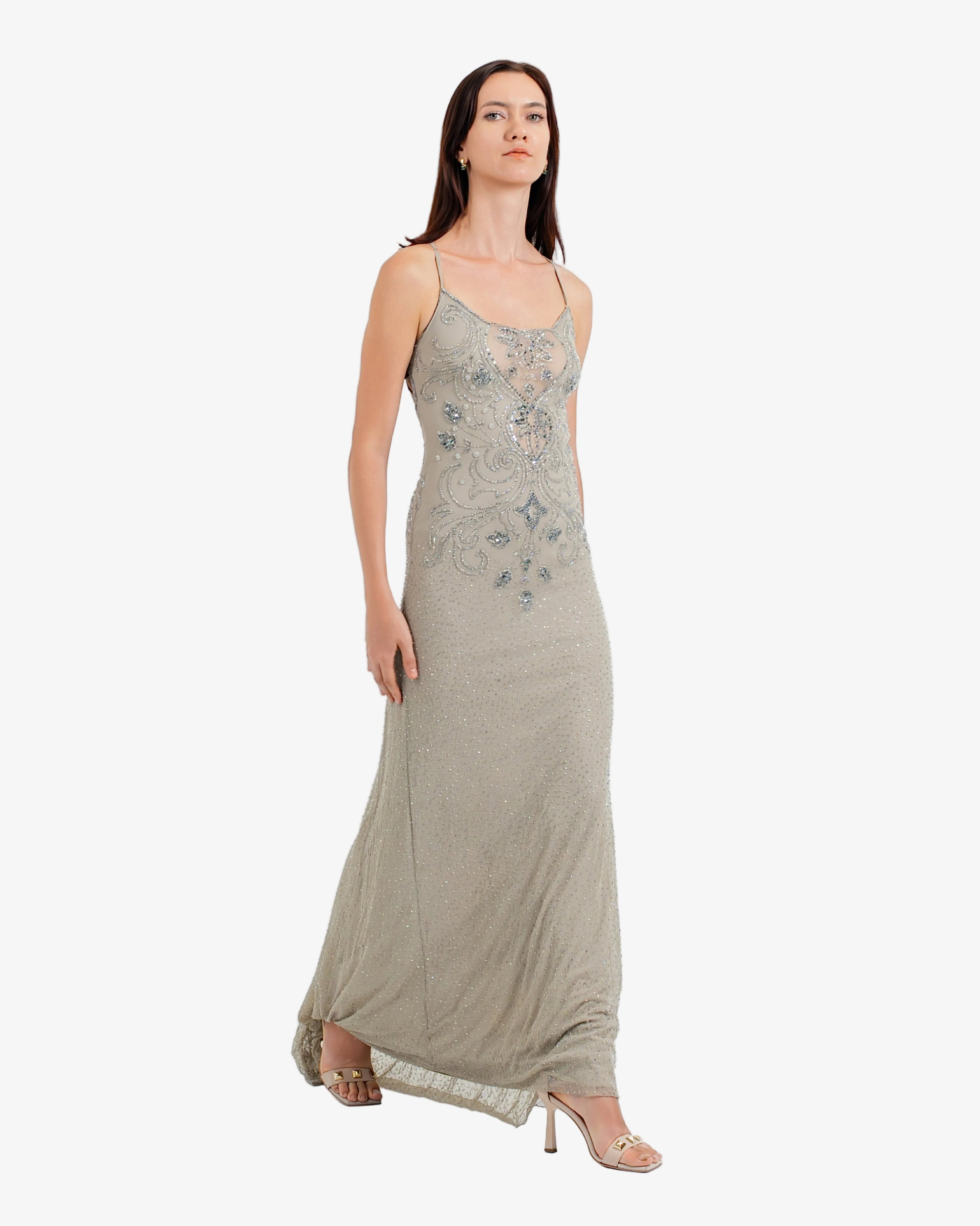 Lyra Beaded Sequin Maxi Dress – Mocca