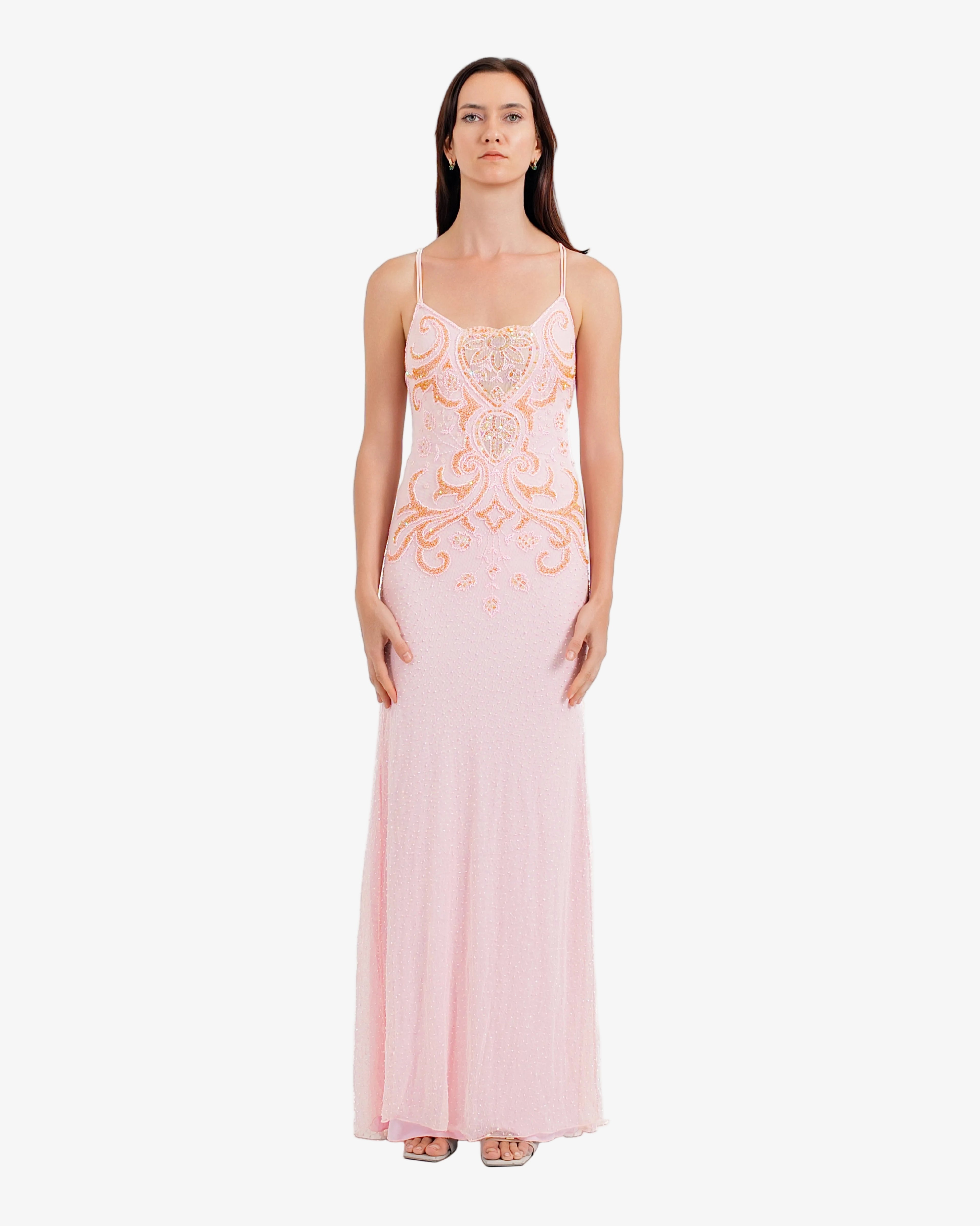 Lyra Beaded Sequin Maxi Dress – Pink