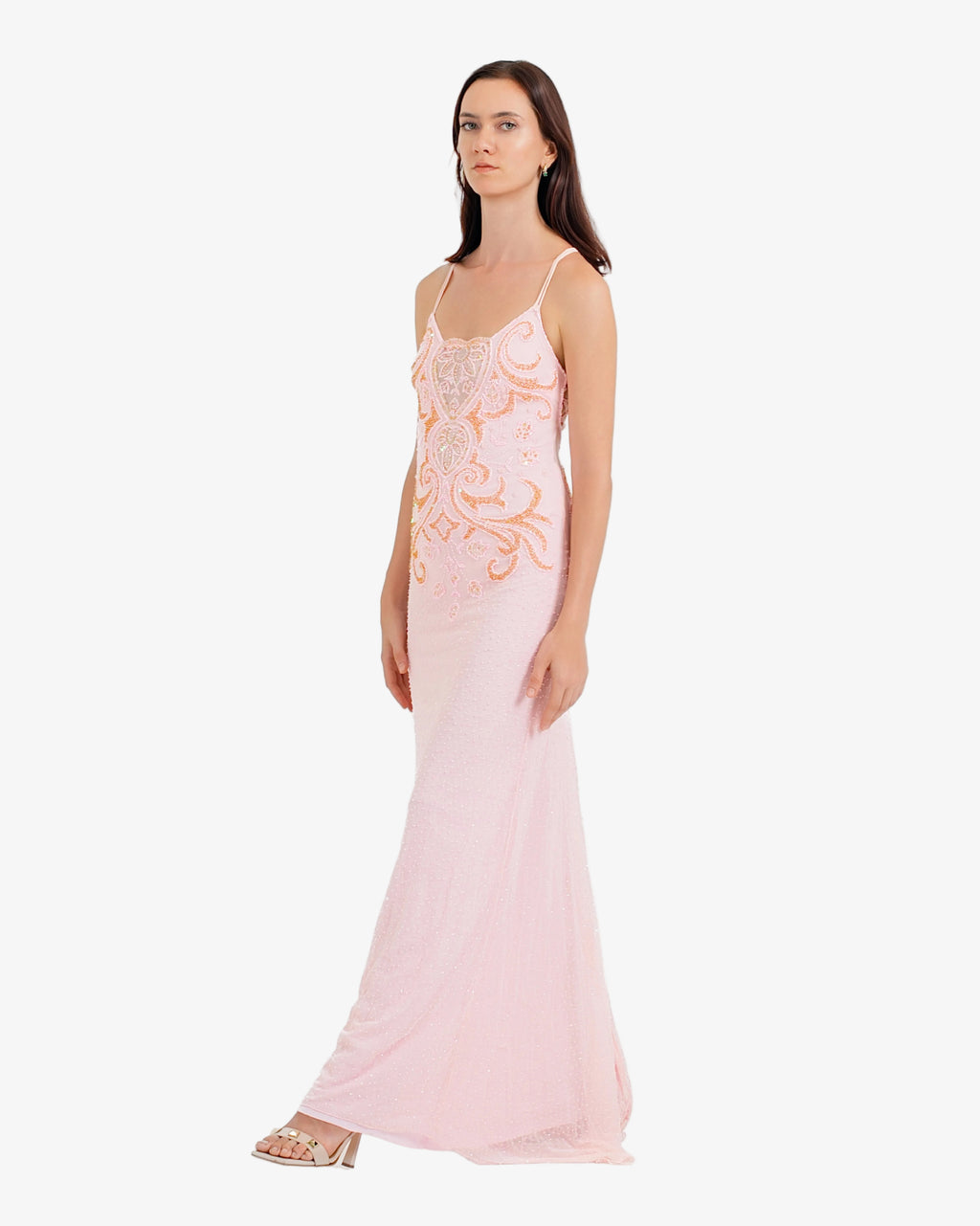 Lyra Beaded Sequin Maxi Dress – Pink