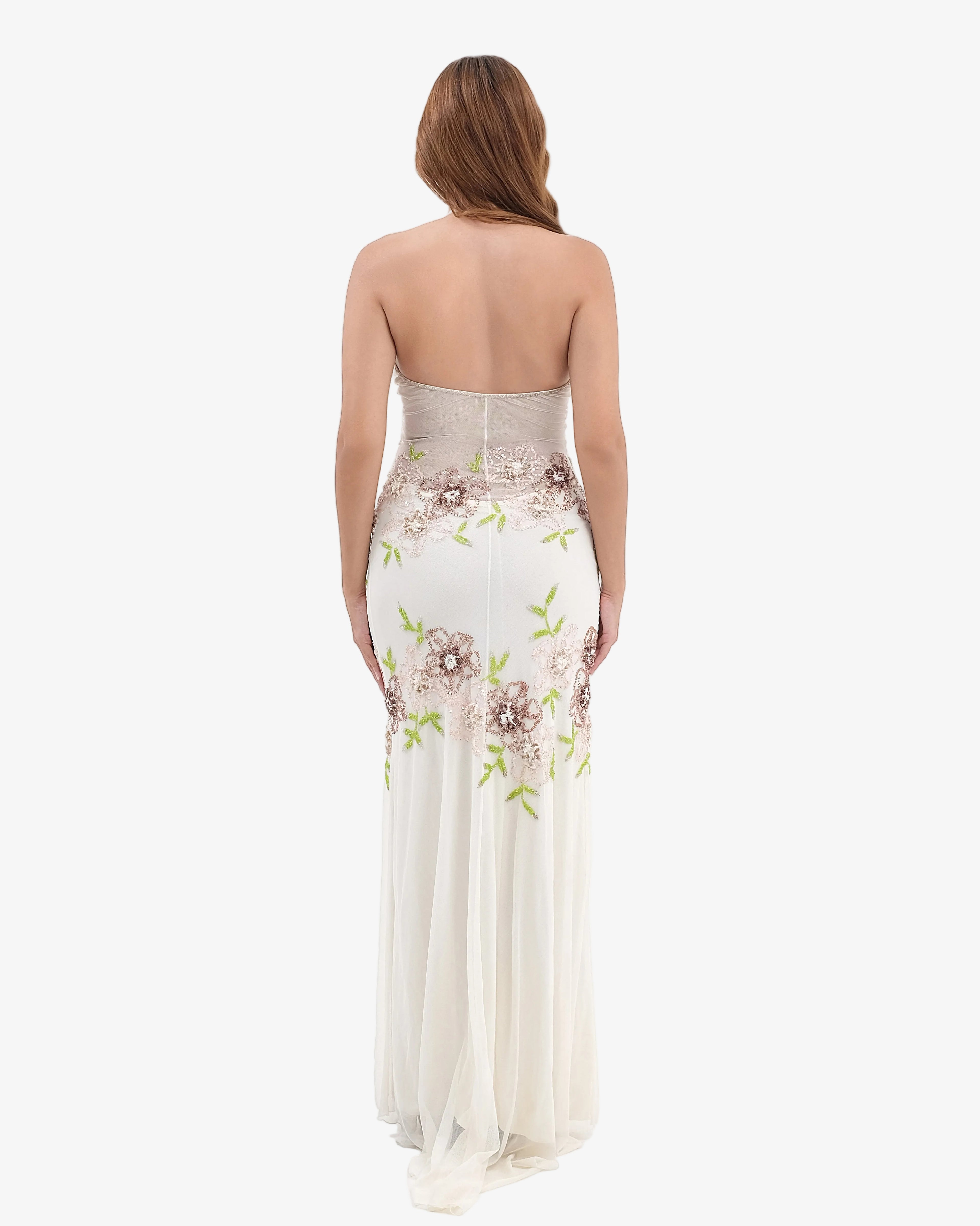 Eden Floral Sequin Halter Maxi Dress – Cream