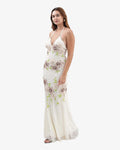 Eden Floral Sequin Halter Maxi Dress – Cream