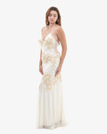 Eden Floral Sequin Halter Maxi Dress – Cream Gold