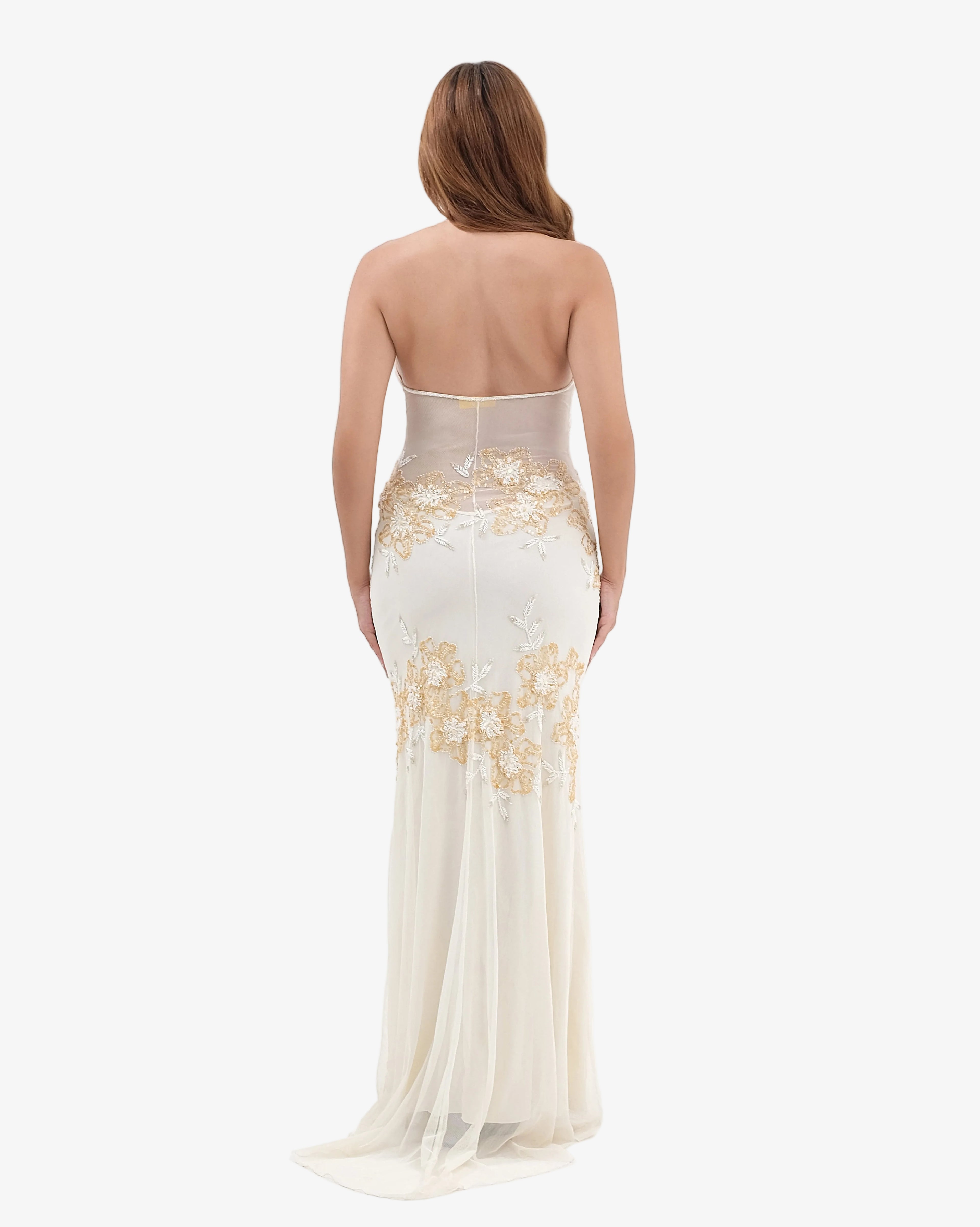 Eden Floral Sequin Halter Maxi Dress – Cream Gold