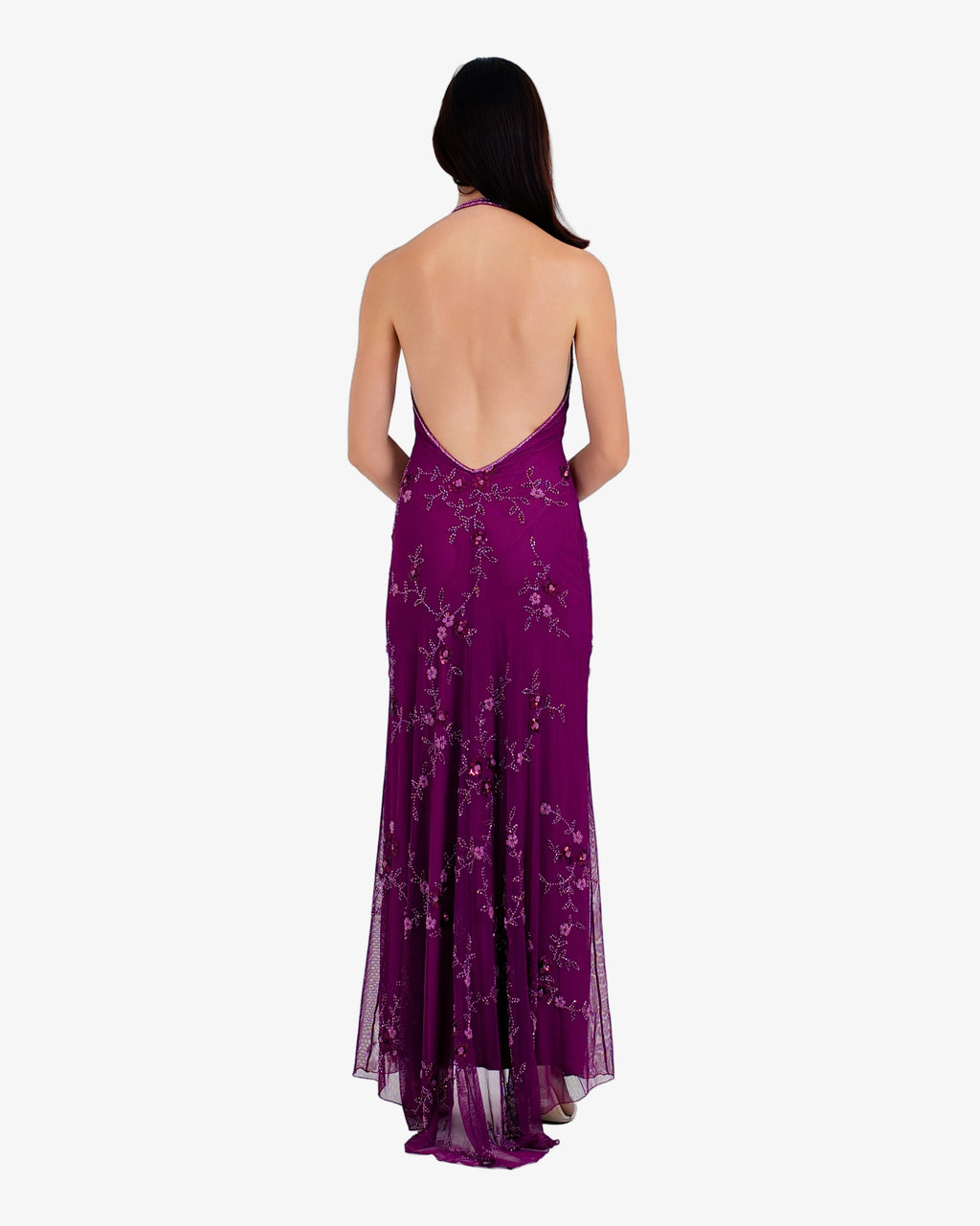 Amara Deep-V Halter Beaded Maxi Dress
